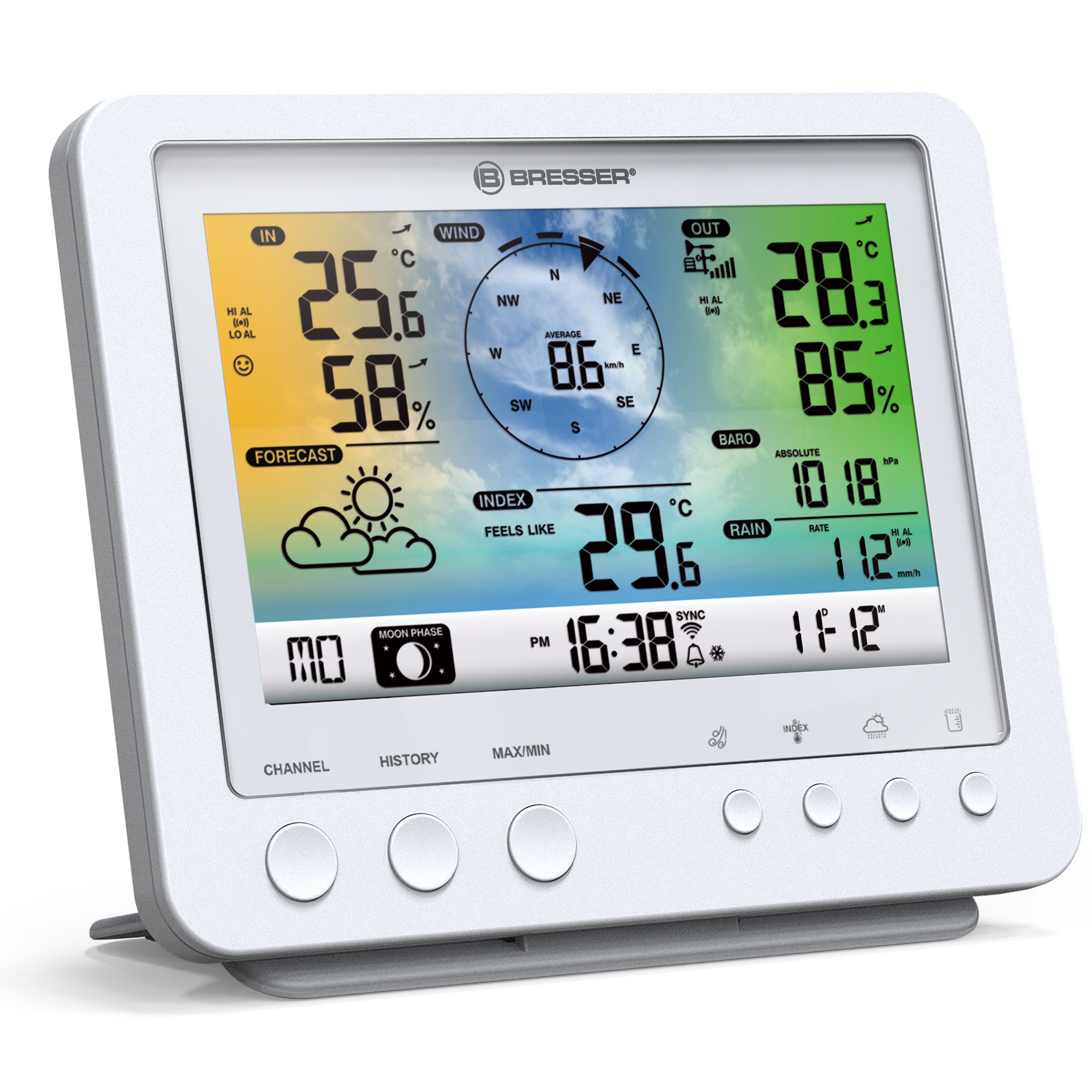 BRESSER WLAN-Farbwetterstation mit 5-in-1-Profi-Sensor weiß