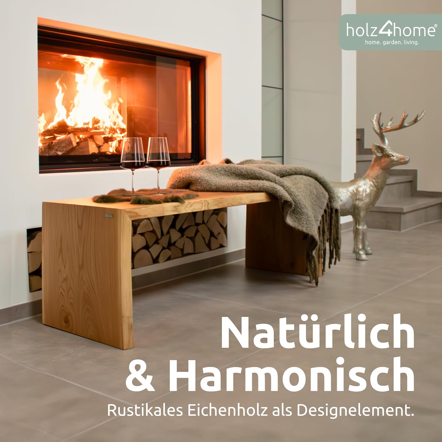 holz4home® Massivholzbank S I Sitzbank aus Eiche mit Baumkante ohne Lehne I Echtholz Holzbank Hocker für Wohnzimmer Badezimmer Flur oder Küche I Sitzhocker Massiv