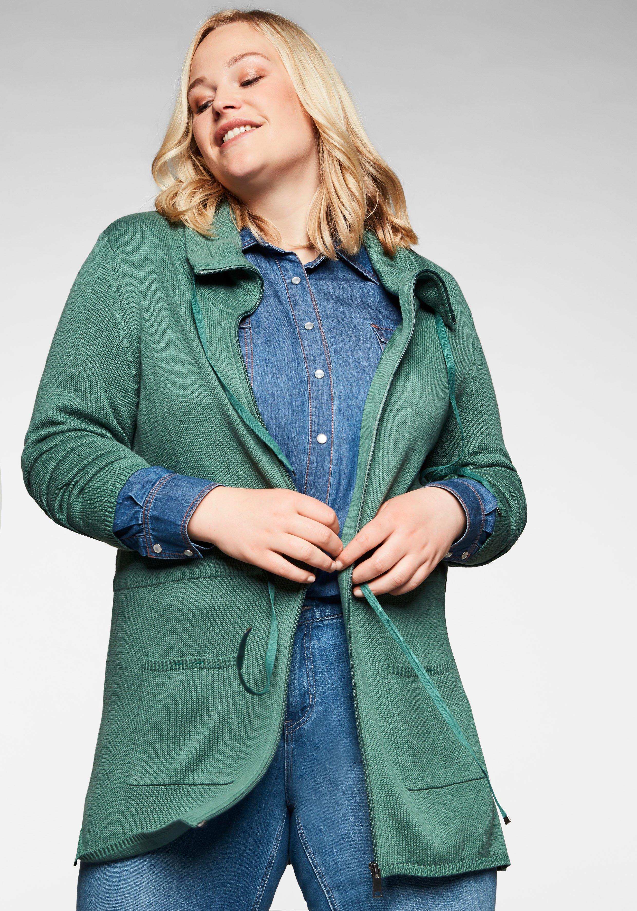Strickjacke mit Reißverschluss und Taillen-Tunnelzug