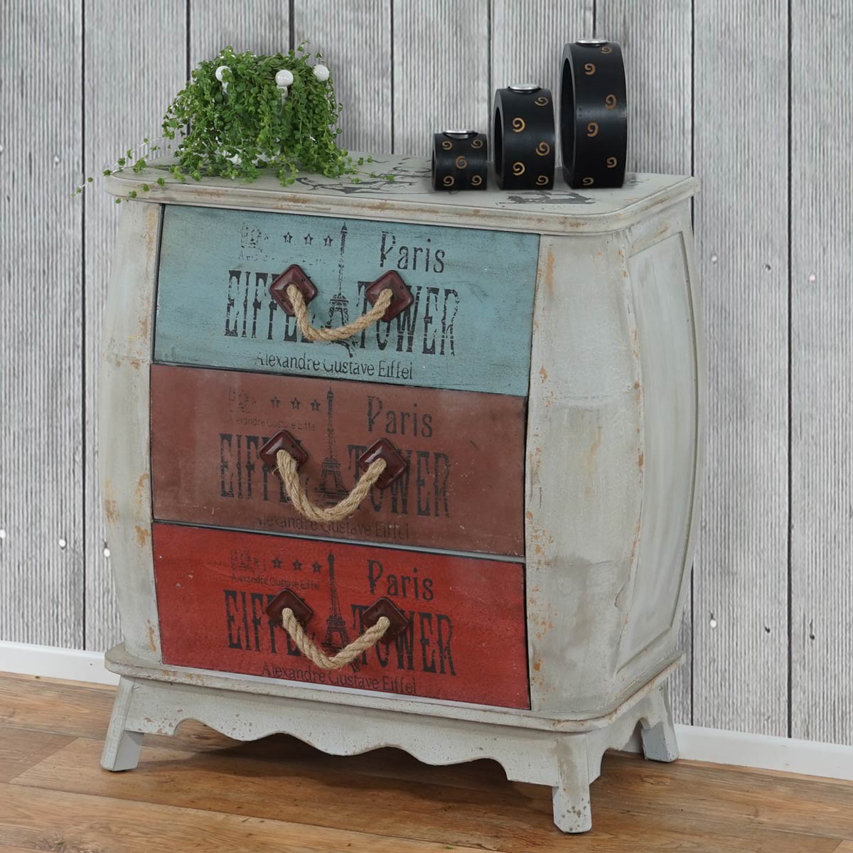 Kommode Cadiz Schubladenkommode Schrank Shabby-Look, Vintage, 74x70x36cm