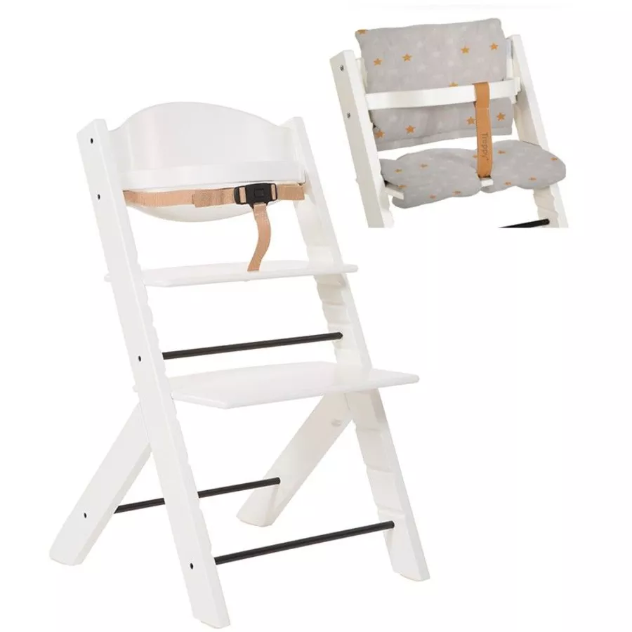 Treppy® Hochstuhl weiß + Gratis Sitzkissen Stars