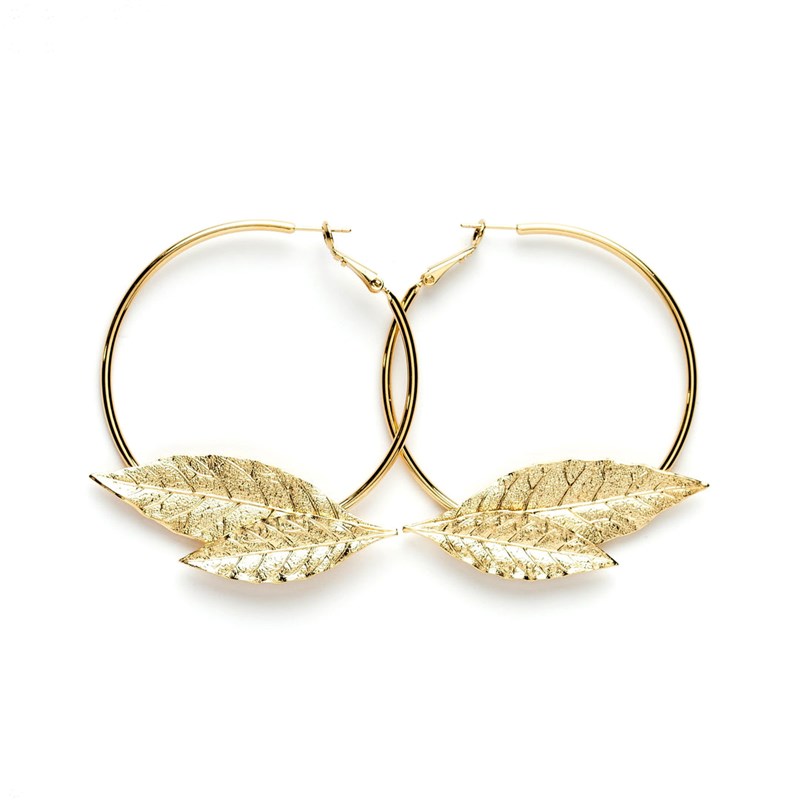 boucles d'oreilles créoles feuilles doré à l'or fin - THALIE