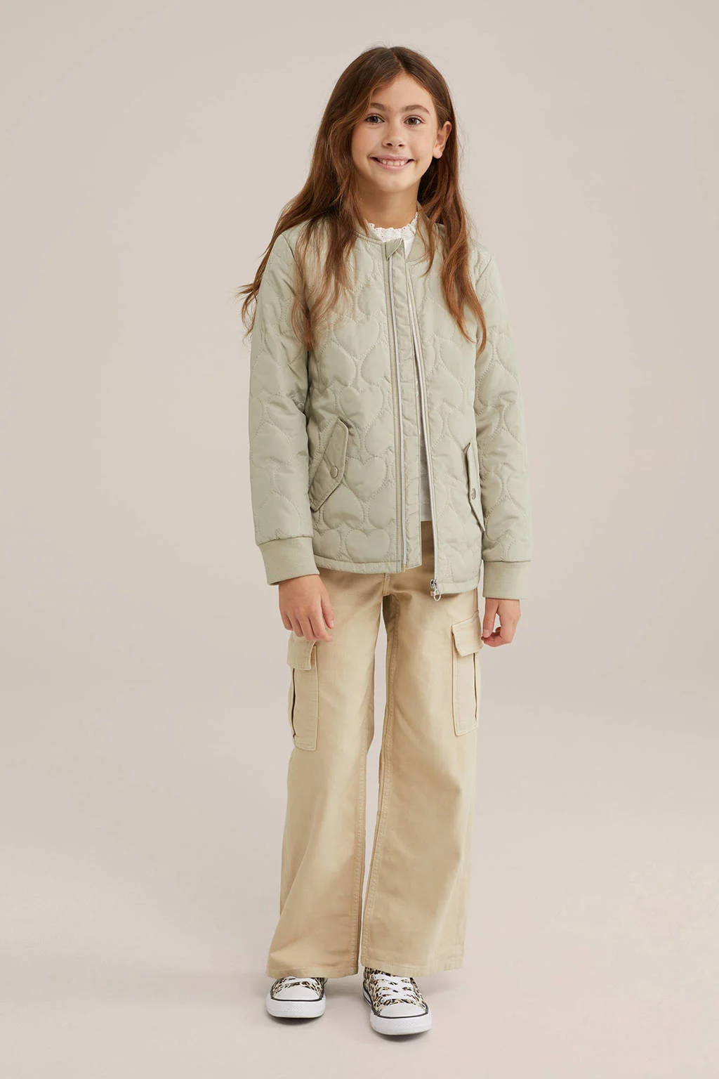WE Fashion loose cargo broek lichtkaki