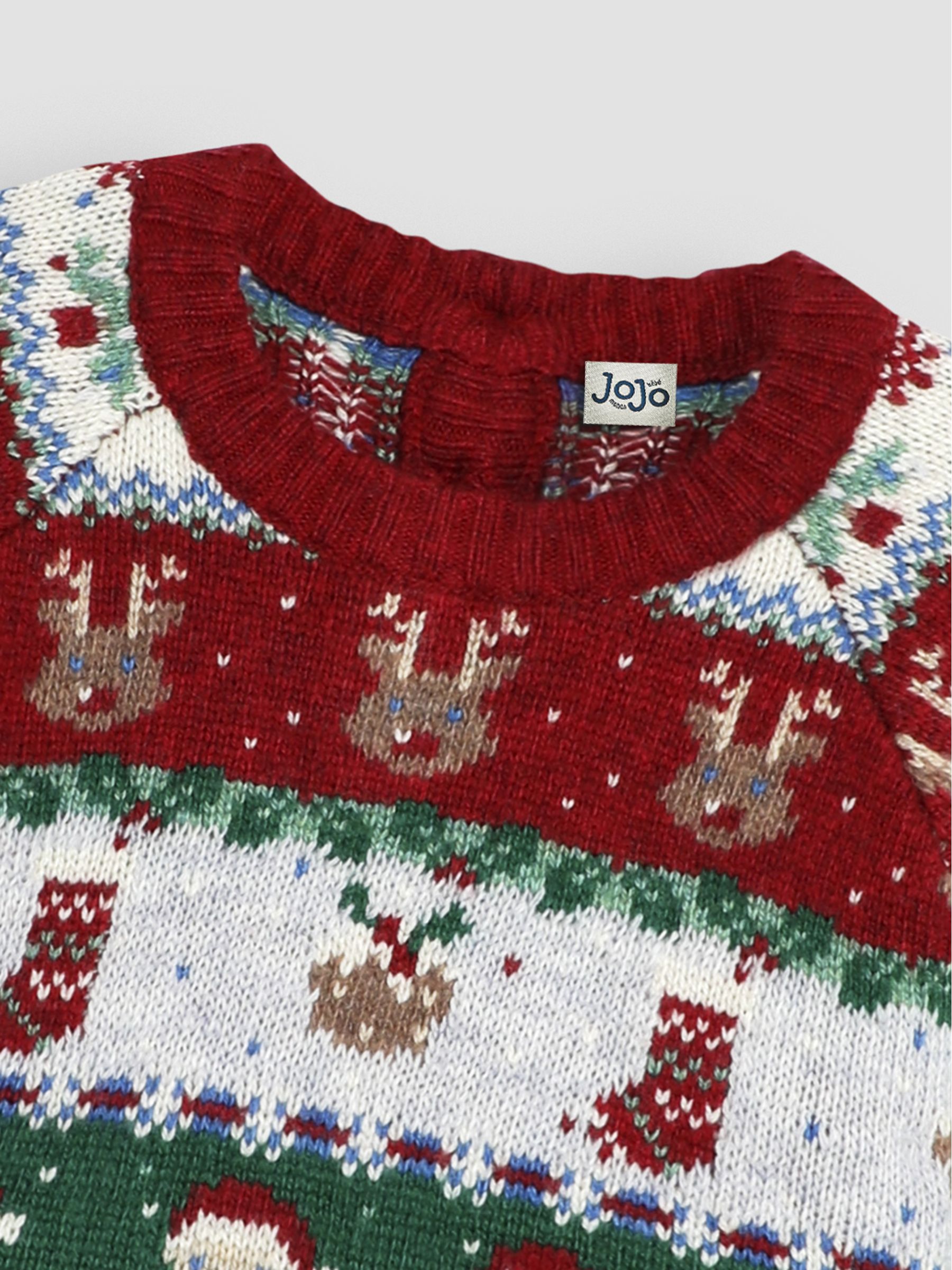 Jojo Maman Bébé Gebreide kerstmis feestelijke vriendjes fair isle-patroon trui