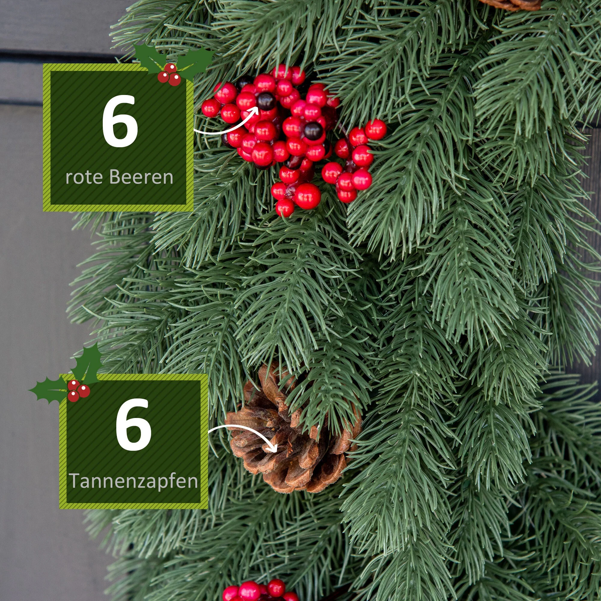 HOMCOM Weihnachtskranz mit Schmuck grün Ø60 x 8T cm
