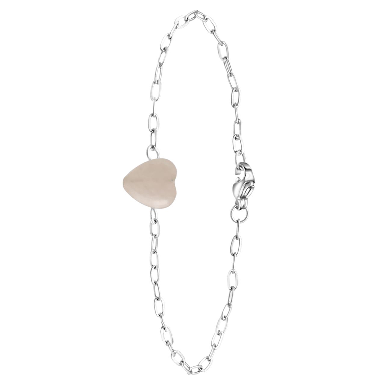 Stalen armband met hart rozenkwarts