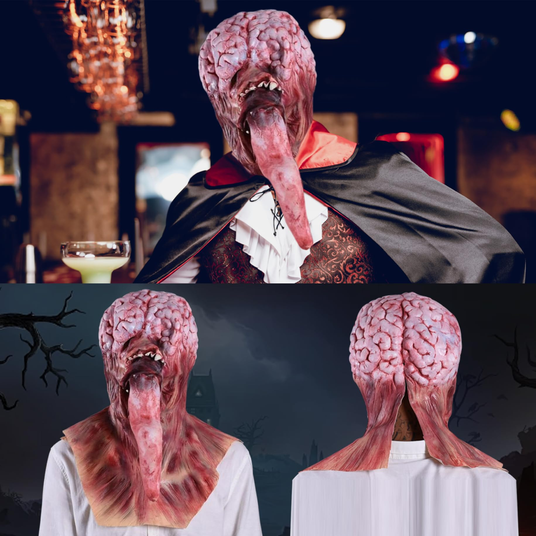 Latex Grusel Maske Halloween Gesichtsmaske Kostüm Zubehör Motto Party Accessoire Fasnachts Foto Requisite - Gehirn / Zunge
