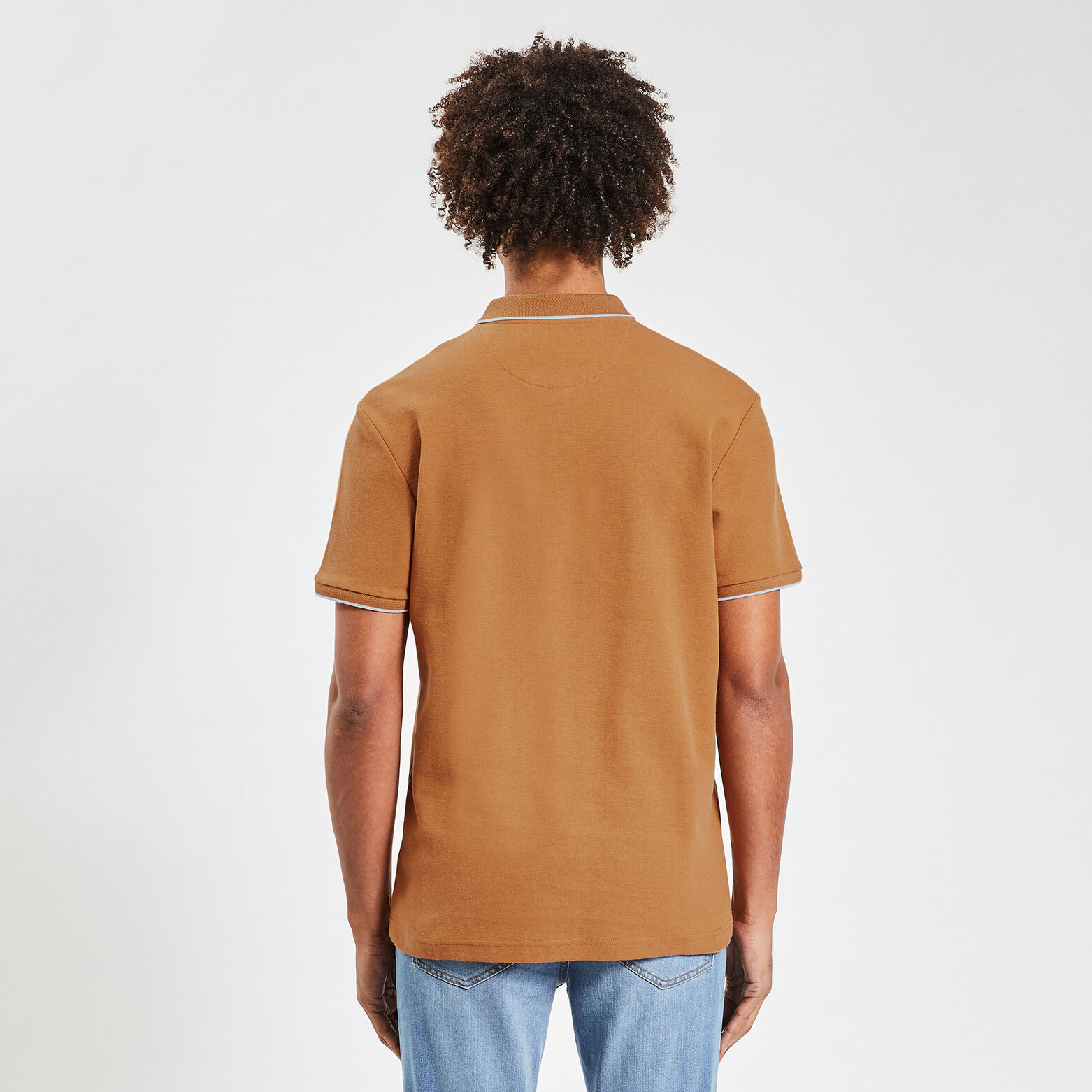 Polo manches courtes uni coton piqué Camel