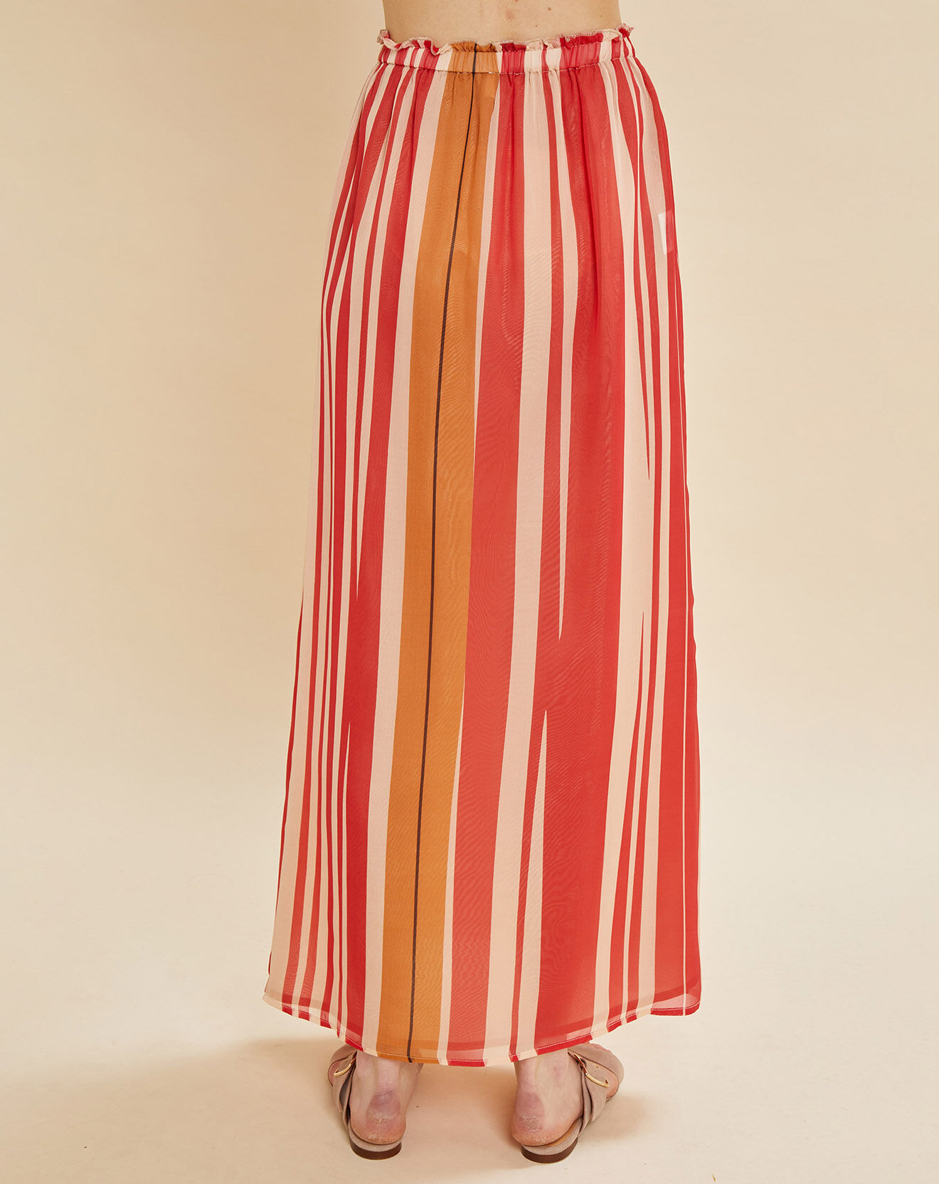 Chloé Stora Jupe en voile 100% Soie Lionel rayée rouge