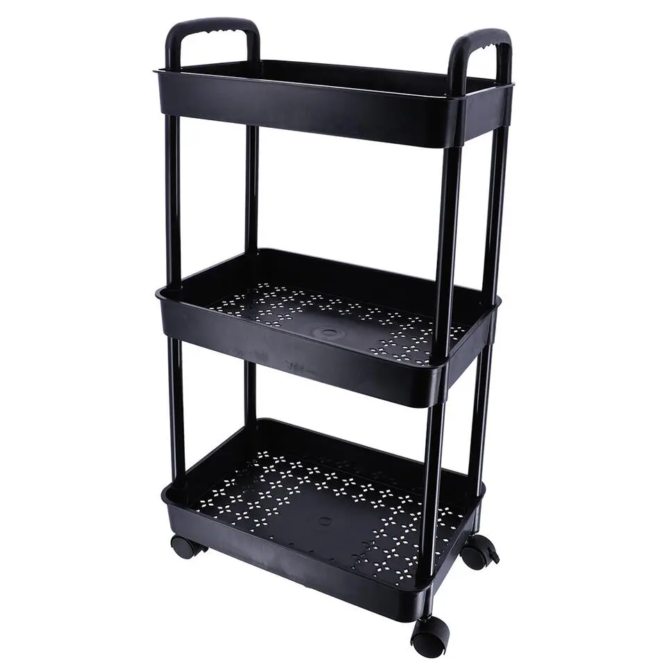 Tendance Keuken/badkamer trolley 3 laags - 38 x 26 x 77cm - zwart