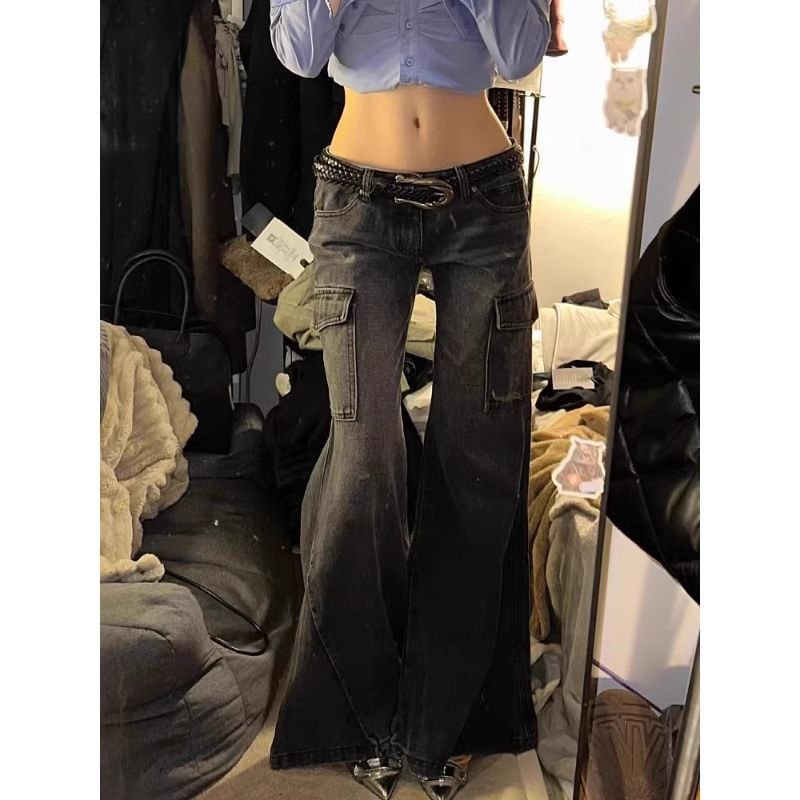 Vhancy - Low Waist Washed Baggy Cargo Jeans