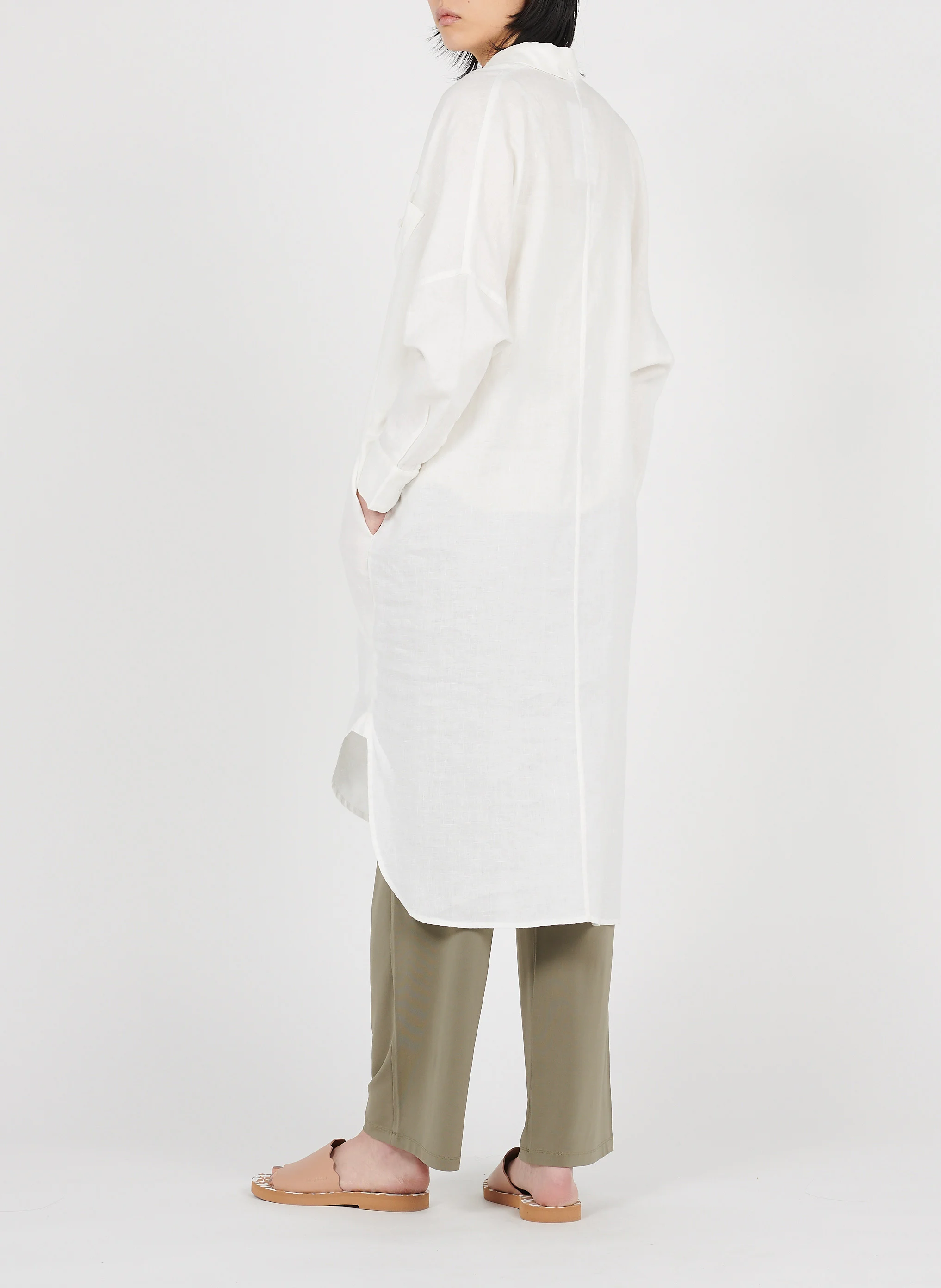 PROCIDA - Robe midi col classique en lin | Blanc