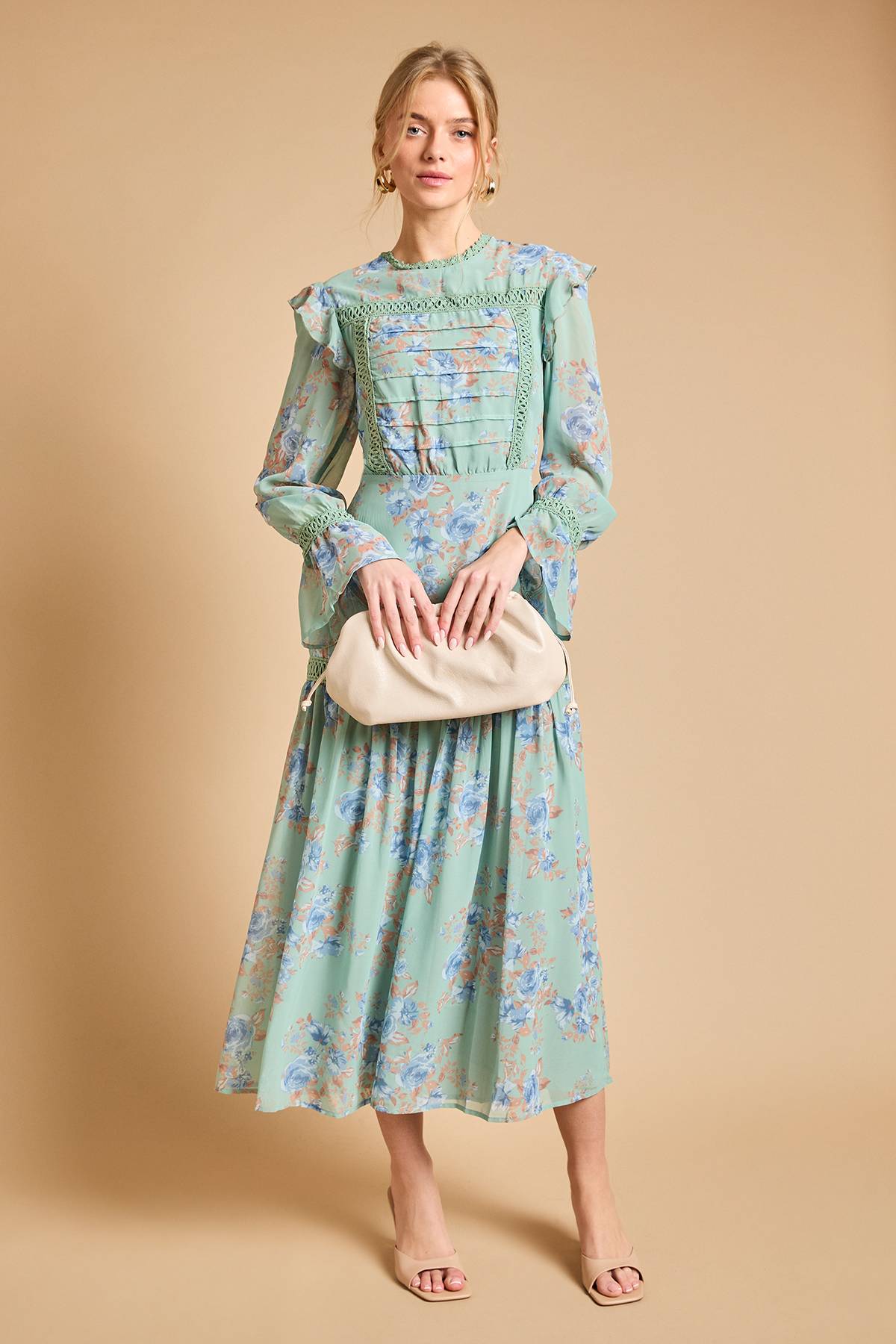 Oasis Robe Midi À Détails De Plis Nervurés