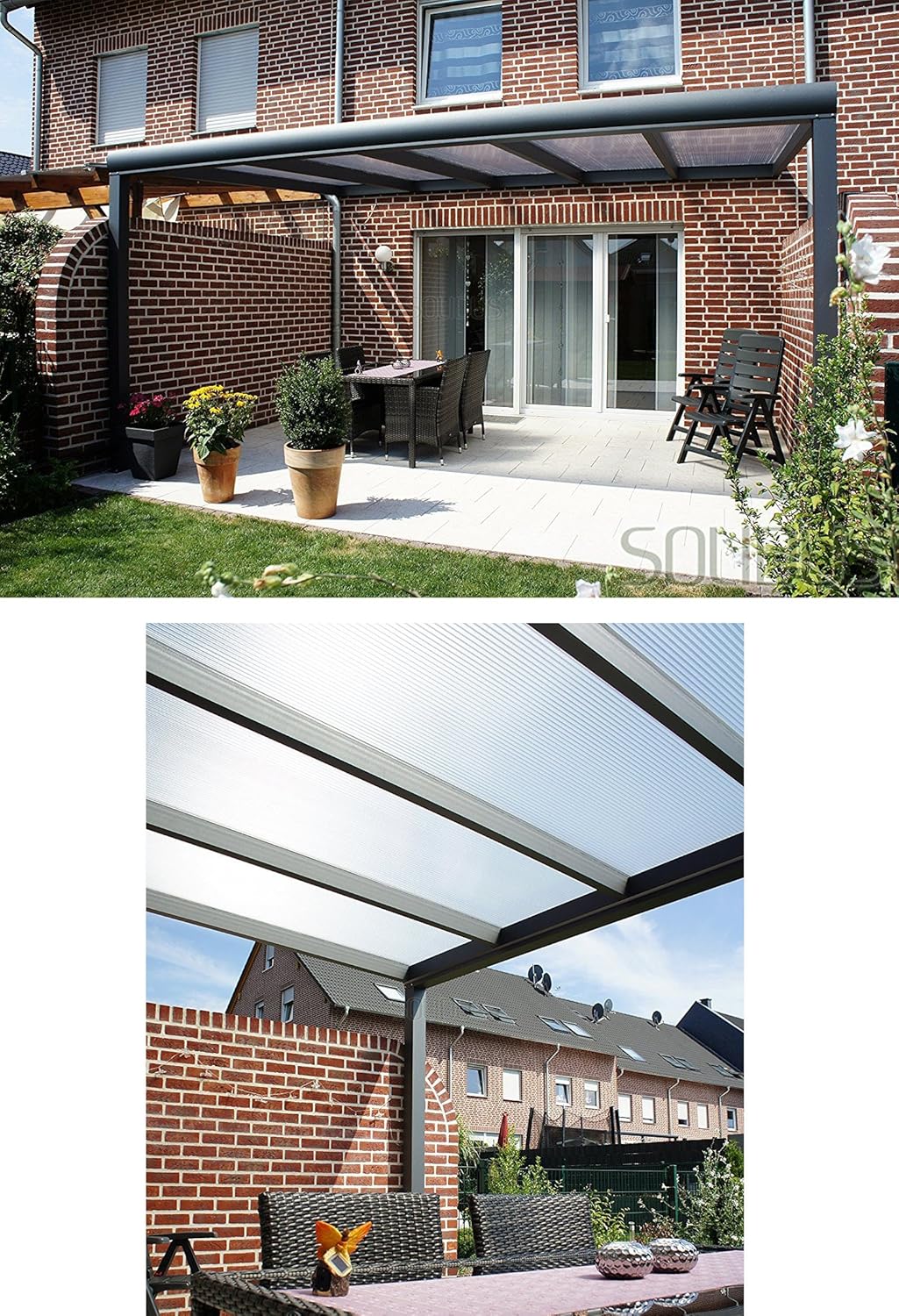 solidPREMIUM 406x200 cm BxT ALU Terrassenüberdachung ANTHRAZIT + 16mm 3-Fach Stegplatten + Zubehör - ÜBERDACHUNG TERRASSENDACH Aluminium VORDACH CARPORT TERRASSE WINTERGARTEN GARTENLAUBE PAVILLON
