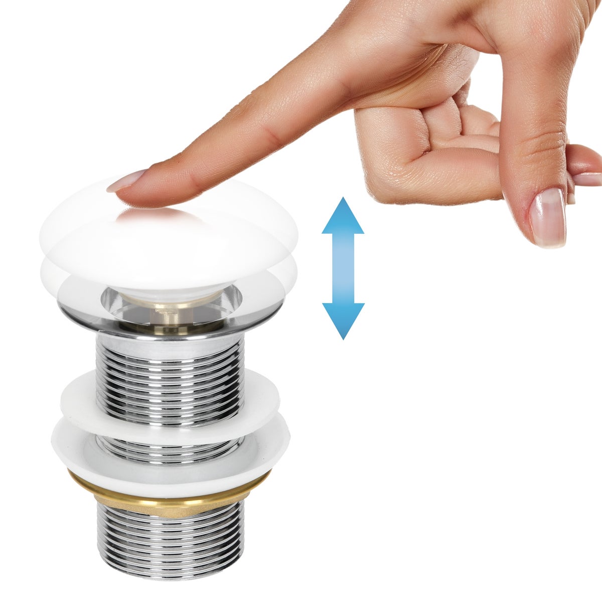 ML-Design Universele afvoergarnituur voor gootstenen en wastafels zonder overloop, keramische afdekking wit roestvrij staal, 1 1/4 inch pop-upklep, afvoerklep afvoergarnituur gootsteenstop met afdichtingen
