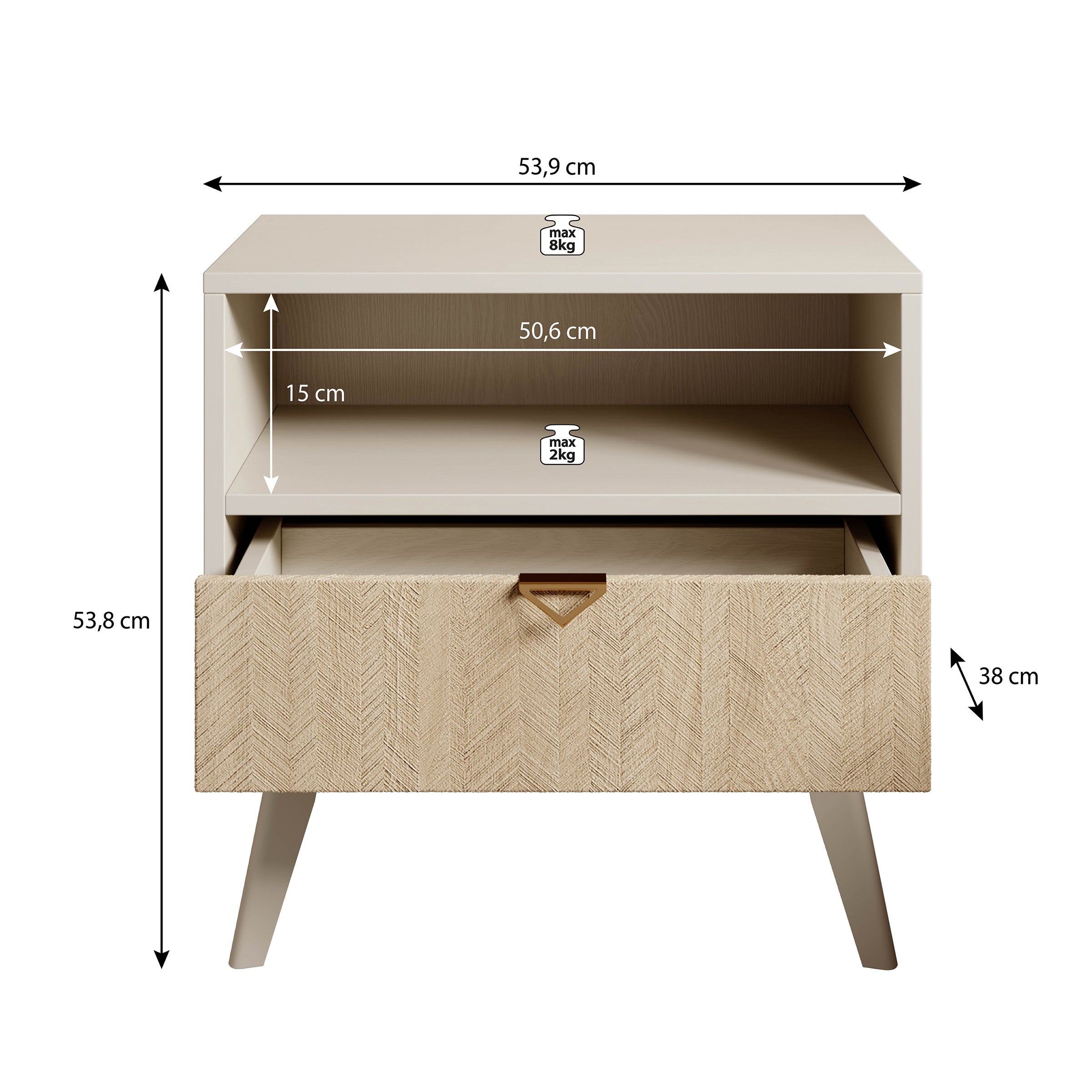 Meubella - Nachtkastje Essence - Beige - Licht eiken