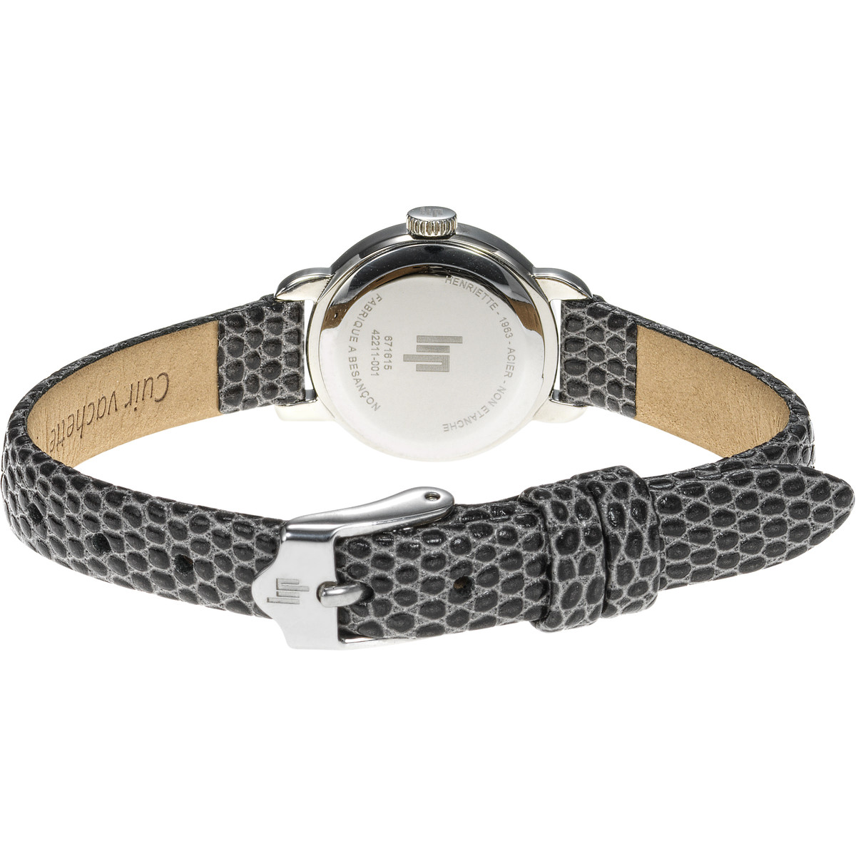 Montre LIP Henriette femme acier bracelet cuir gris
