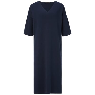 Damen-Strickkleid V-Ausschnitt, Dunkelblau
