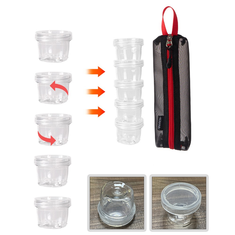 (5er Set) 40ml Camping Gewürz Behälter Reise Döschen mit Aufbewahrungstasche - Transparent