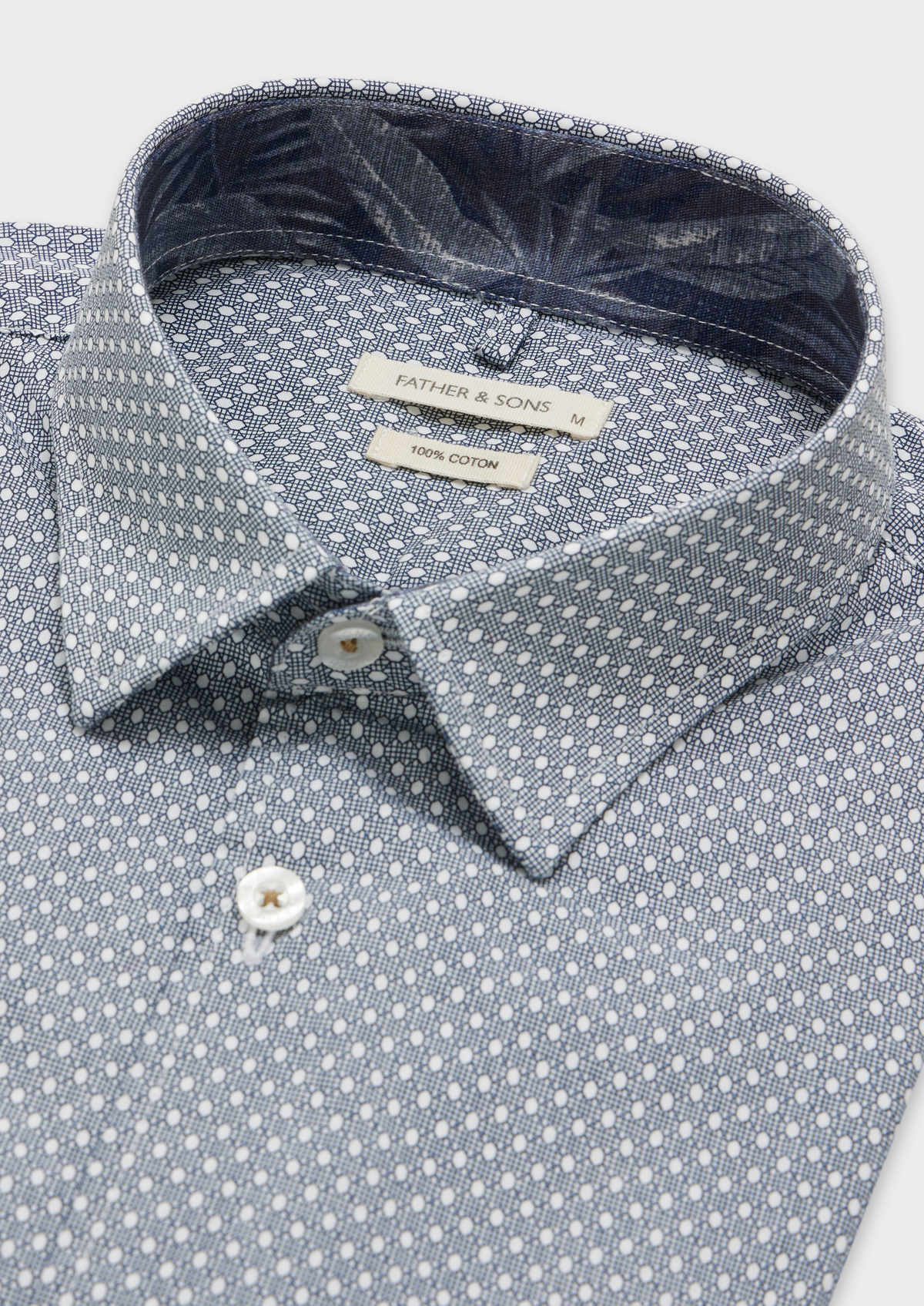 Chemise sport Slim en popeline de coton blanc à motif fantaisie bleu indigo