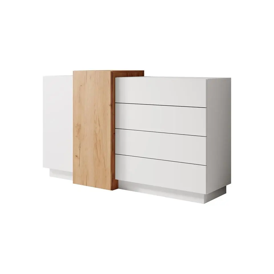 Meubella - Dressoir Three - Wit - Eiken - 160 cm