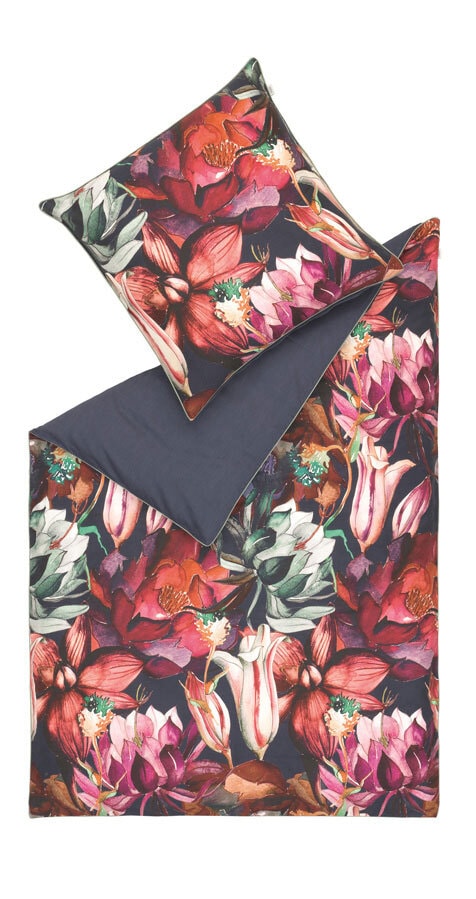 SCHÖNER WOHNEN-Kollektion Satin-Bettwäsche FLOWERPOT 155 x 220 cm navyblau