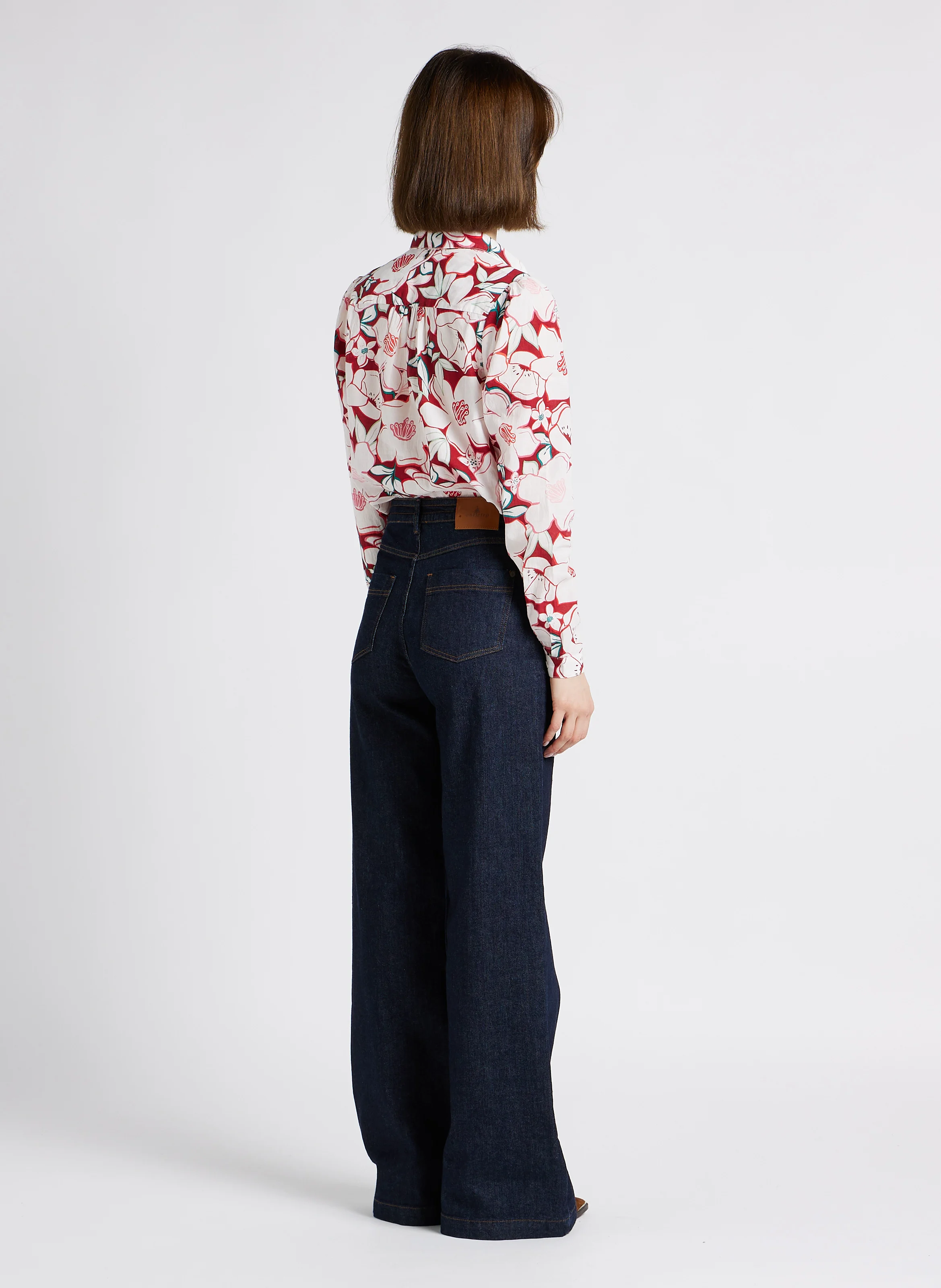 LE HAILEY - Jean large taille haute en coton stretch | Bleu