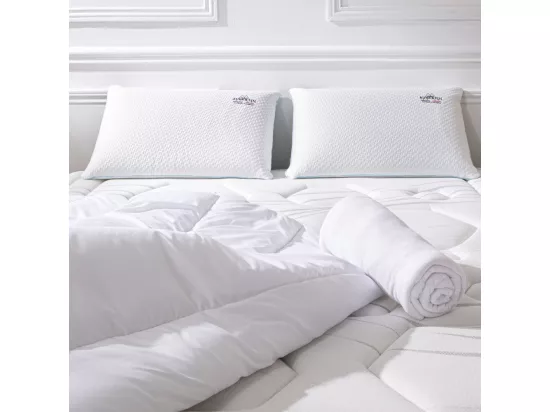Ensemble 2 x Oreillers accueil mémoire de forme et couette et protège-matelas - 140x190cm