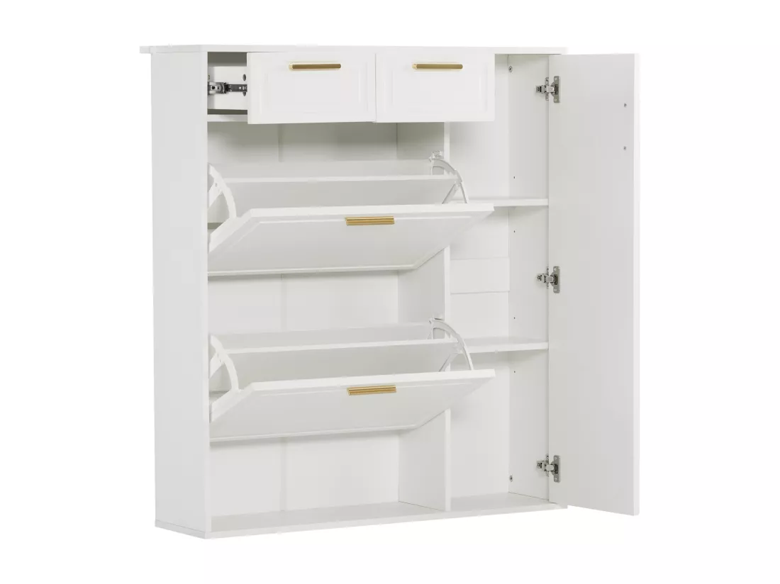 Meuble à chaussures - 3 abattants, 2 tiroirs et 2 étagères - Blanc