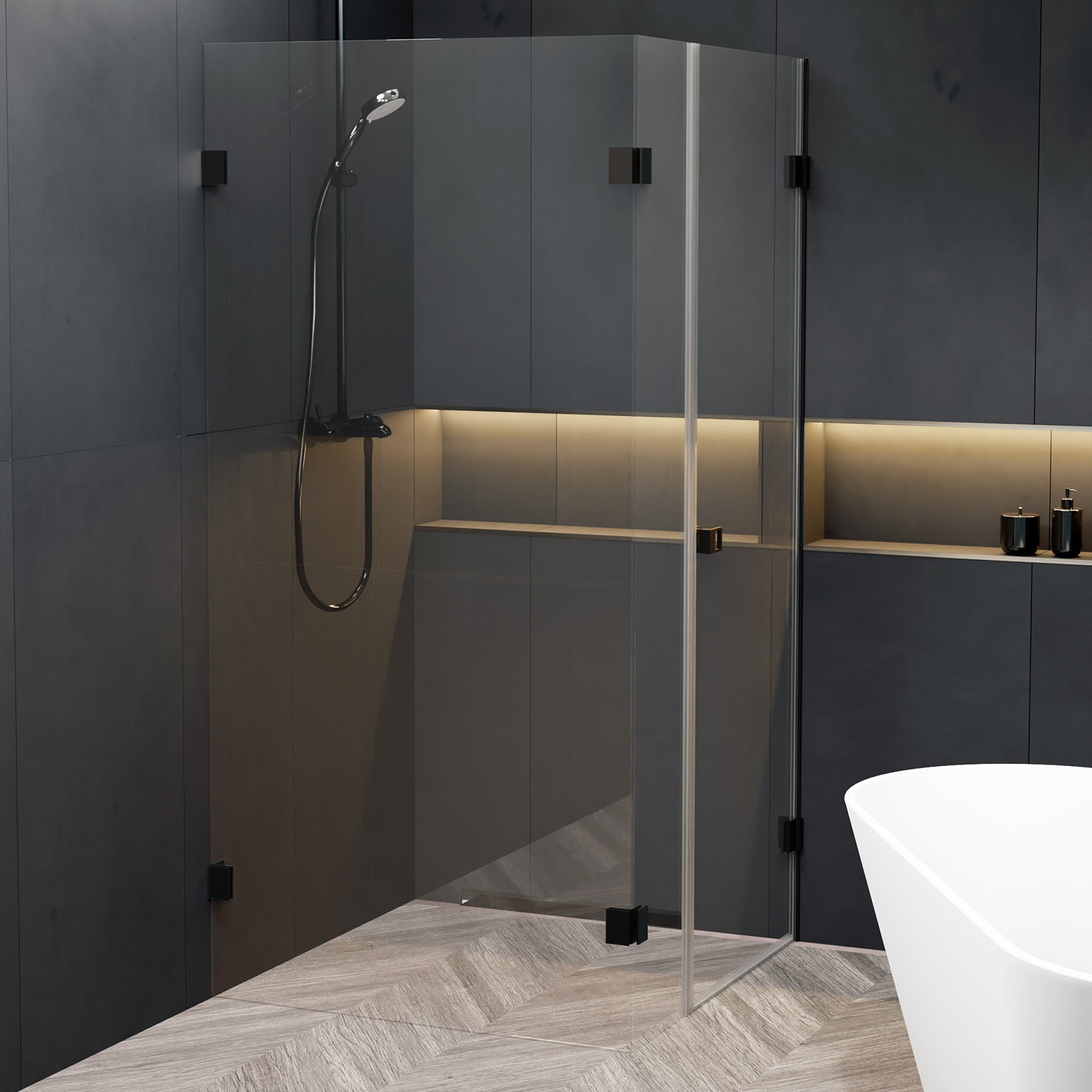 Riho Scandic X204 douchecabine rechts 90x90cm zwart mat