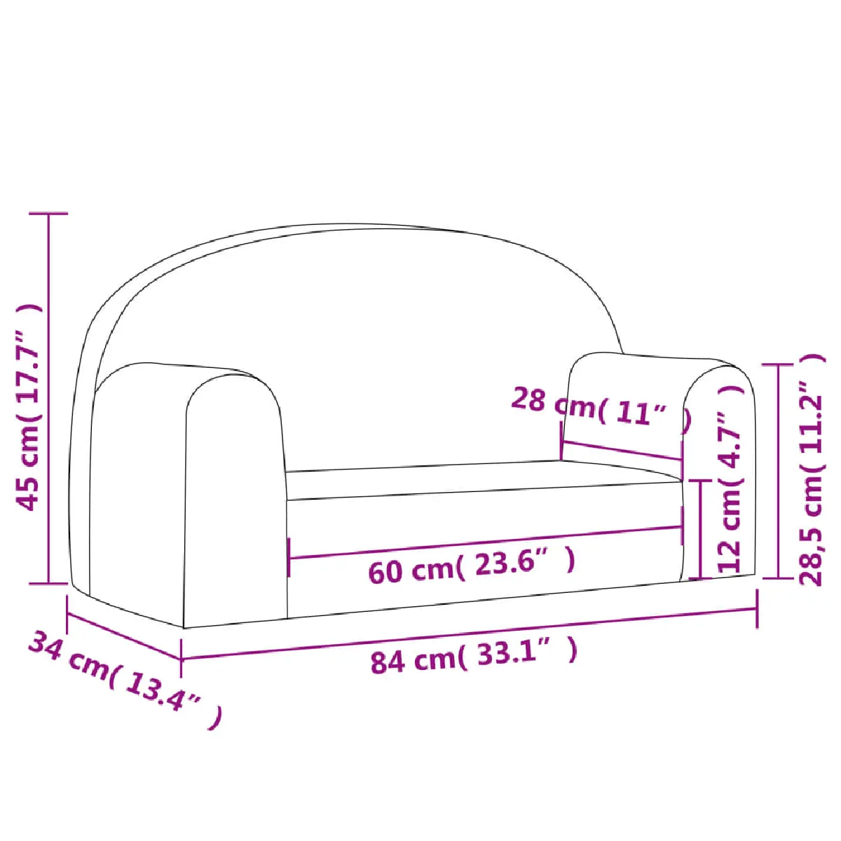 vidaXL Canapé pour enfants 2 places - Gris clair
