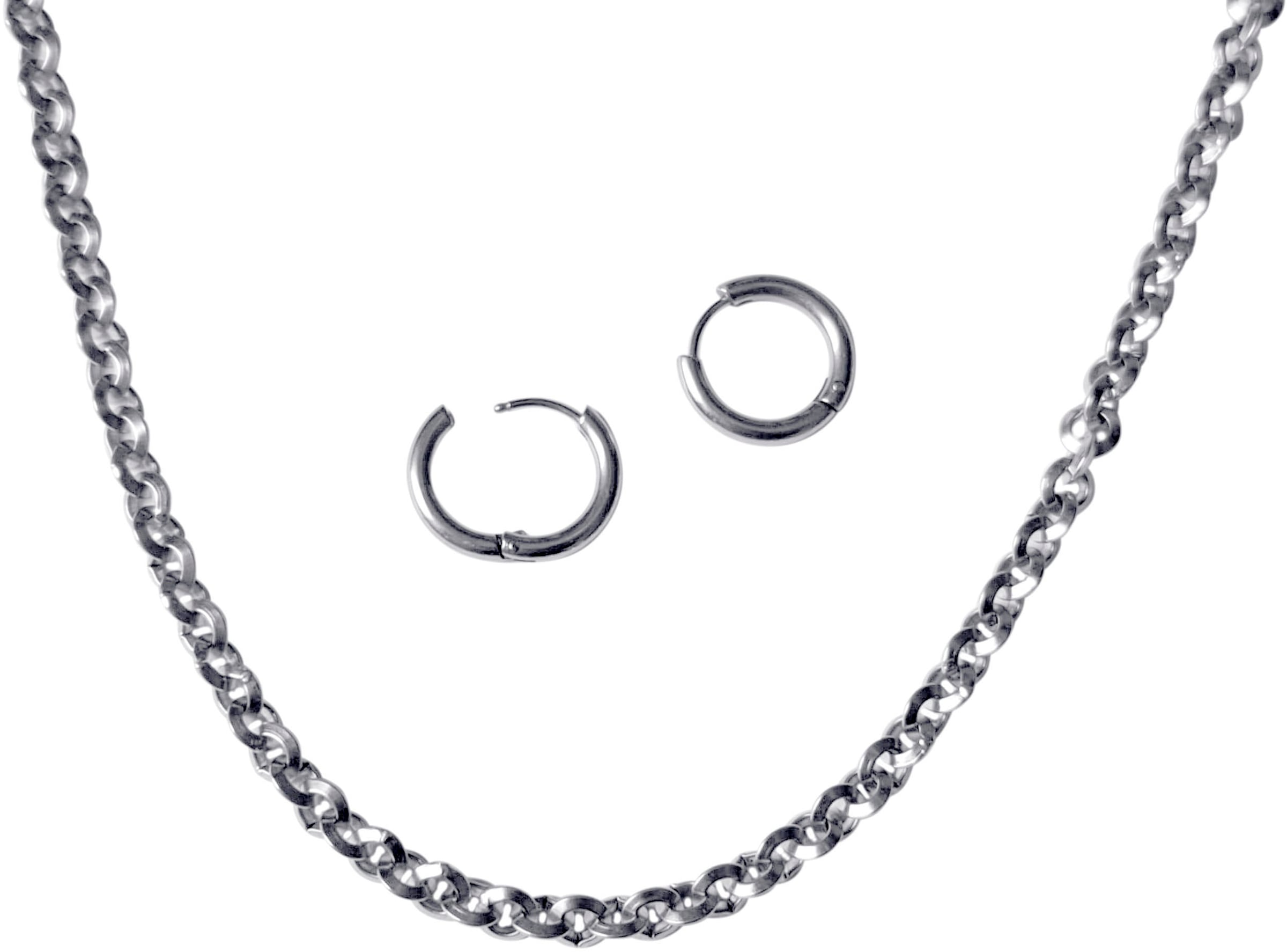 Firetti Schmuckset »Mulitpack Schmuck Geschenk Edelstahl Halskette Paar Creolen« (Set, 3 Stk. tlg.)