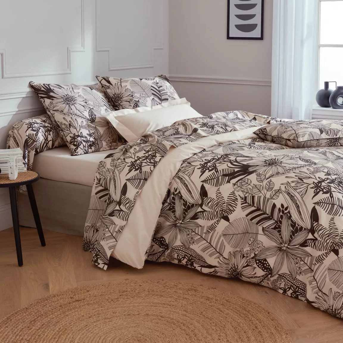 Housse de couette percale de coton (260 x 240 cm) Alba Noire