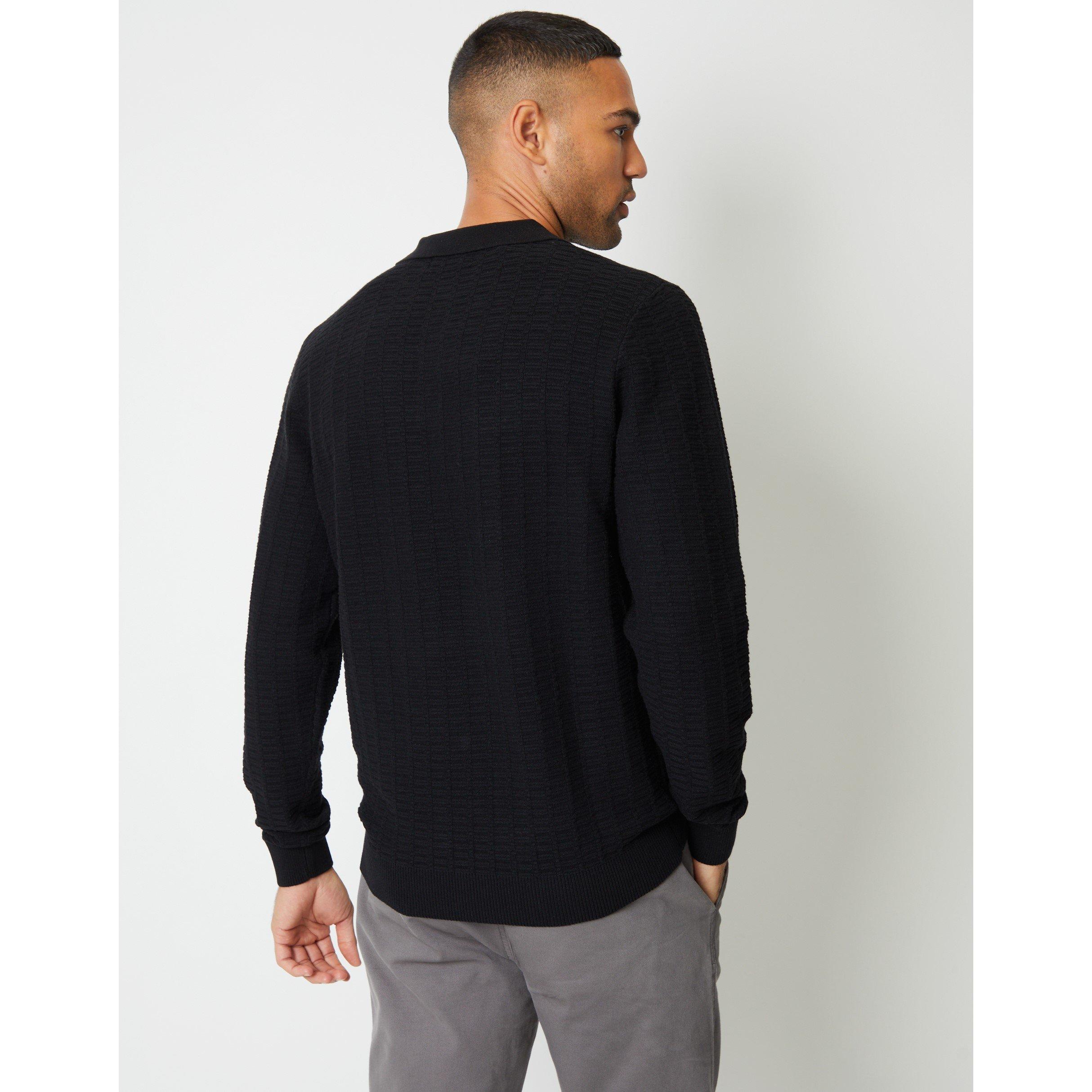 Threadbare TB Long Sleeve Textured Knitted Polo Jumper Mens
