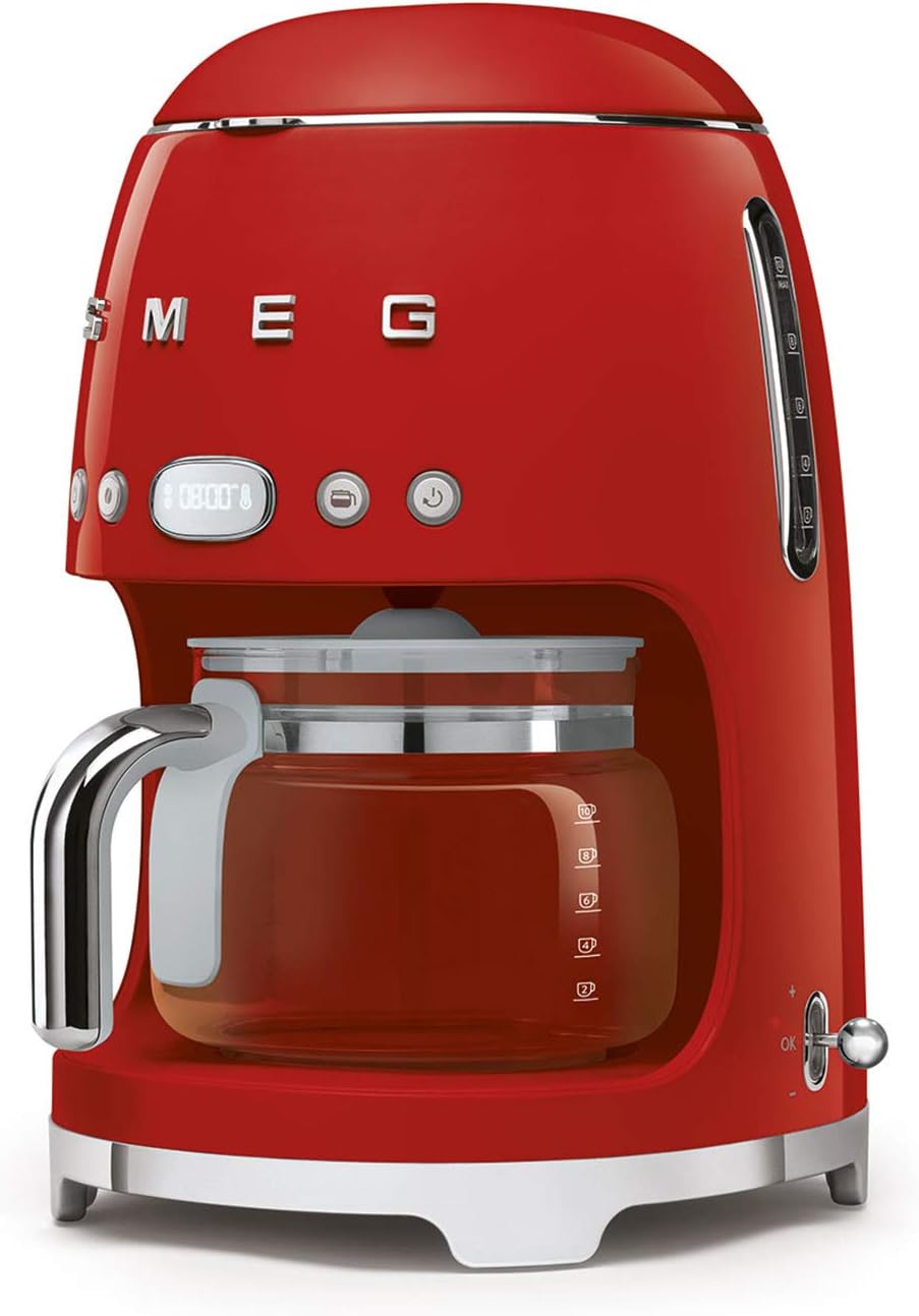 Smeg, Machine à Café Filtre DCF02PBEU, Fonction Arôme et Autostart, Carafe en Verre Jusqu'à 12 Tasses, 2 Niveaux d'Intensité, Mode Maintien au Chaud, 1050 W, Bleu Clair Pastel