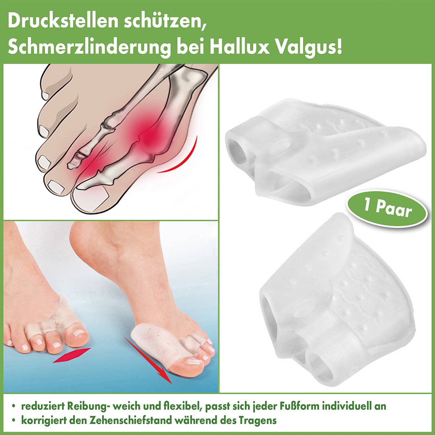 Hallux Valgus- und Mittelfuß-Kissen, 1 Paar