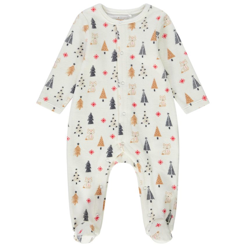 Dors-bien en velours imprimé Noël pour bébé - Ecru