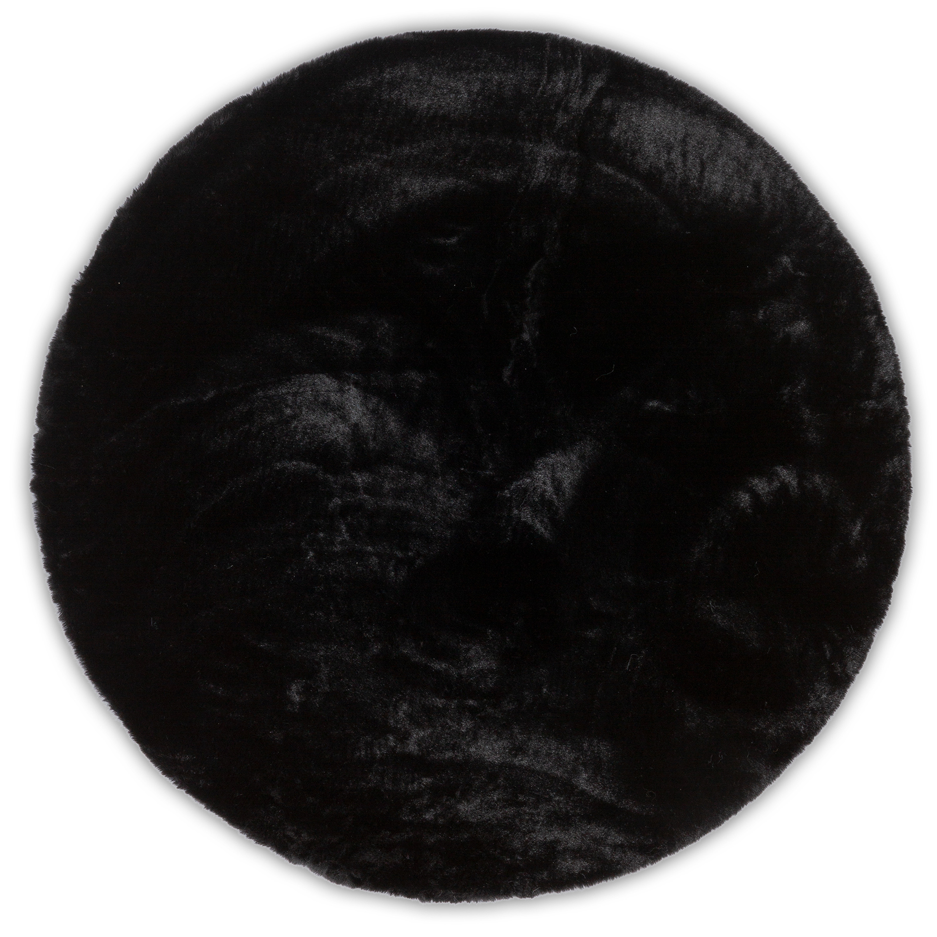 Kunstfellteppich - black - rund - Ø 40 cm