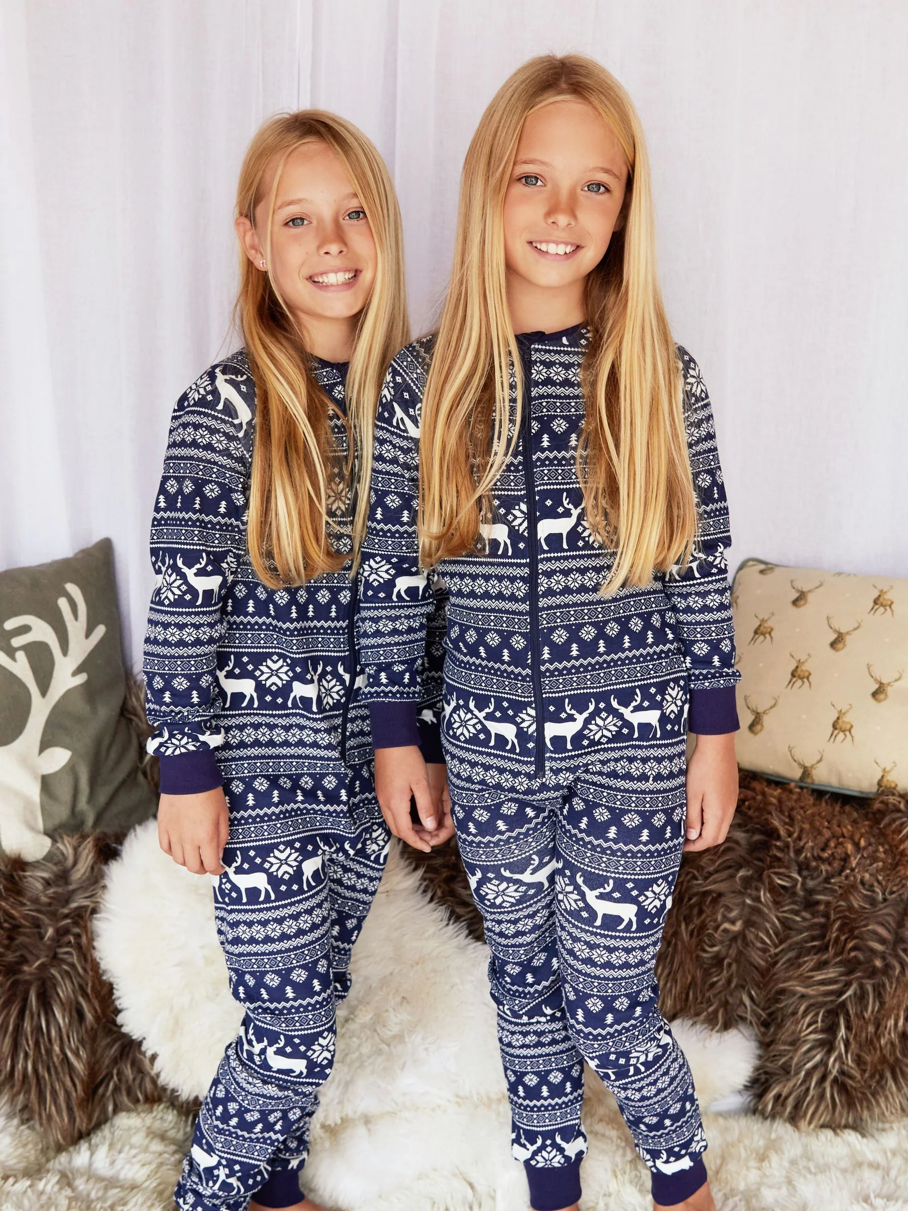 Blauw - The Little Tailor Kids Rendier kerstmis fair isle-patroon 100% katoen alles-in-één