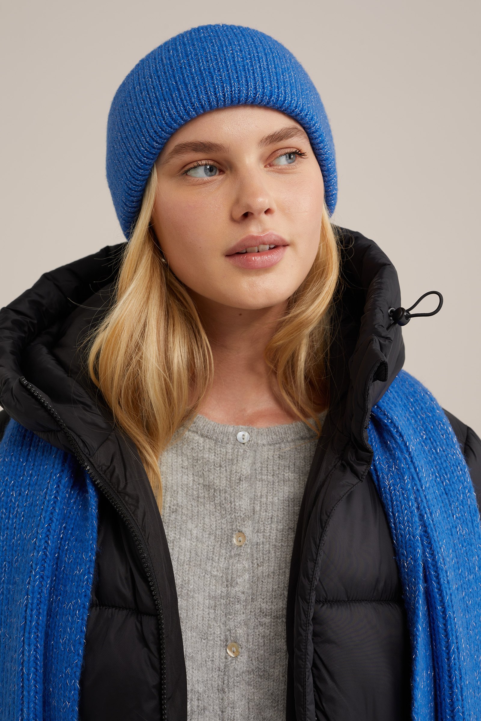 beanie met glittergaren WE Fashion Donkerblauw