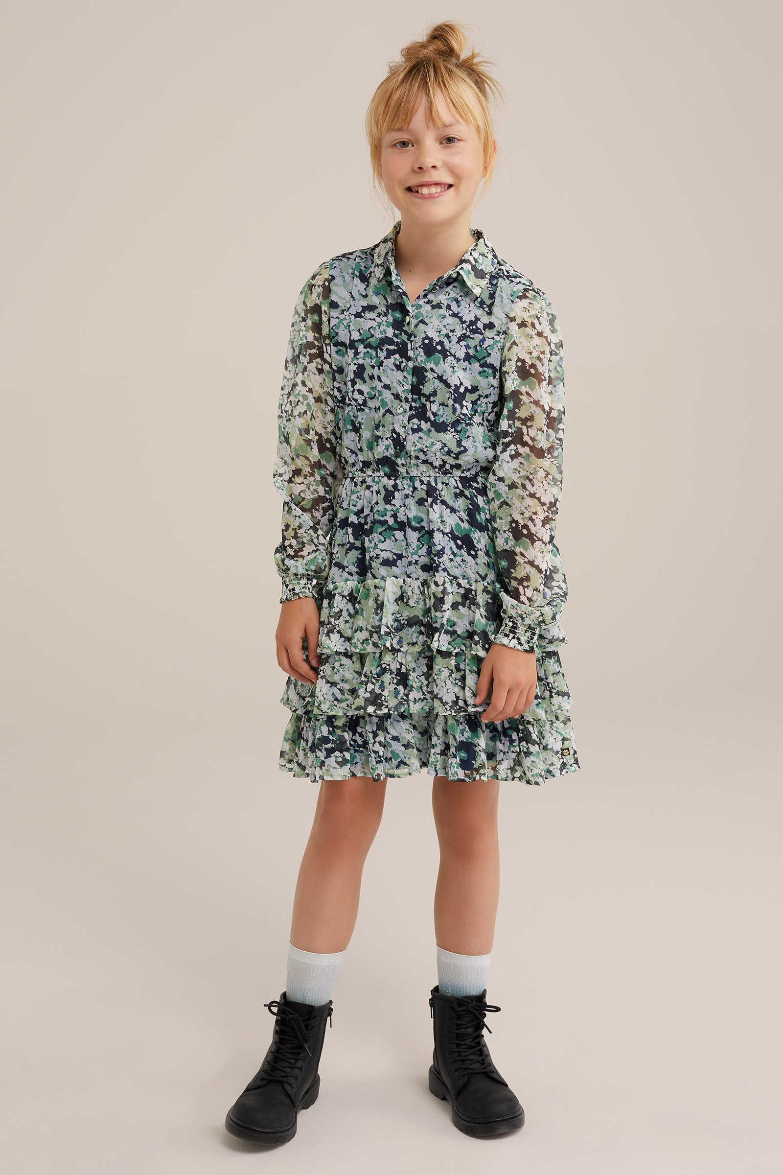 Meisjes jurk met dessin WE Fashion Lichtgroen