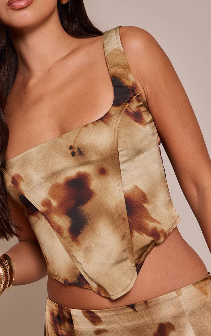 Marron Corset En Satin À Imprimé Abstrait Floral