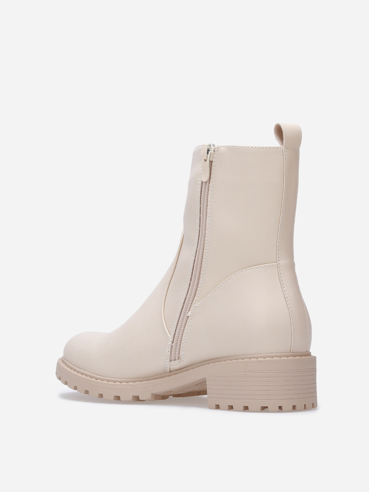 Bottines à empiècements et zip décoratif- Beige