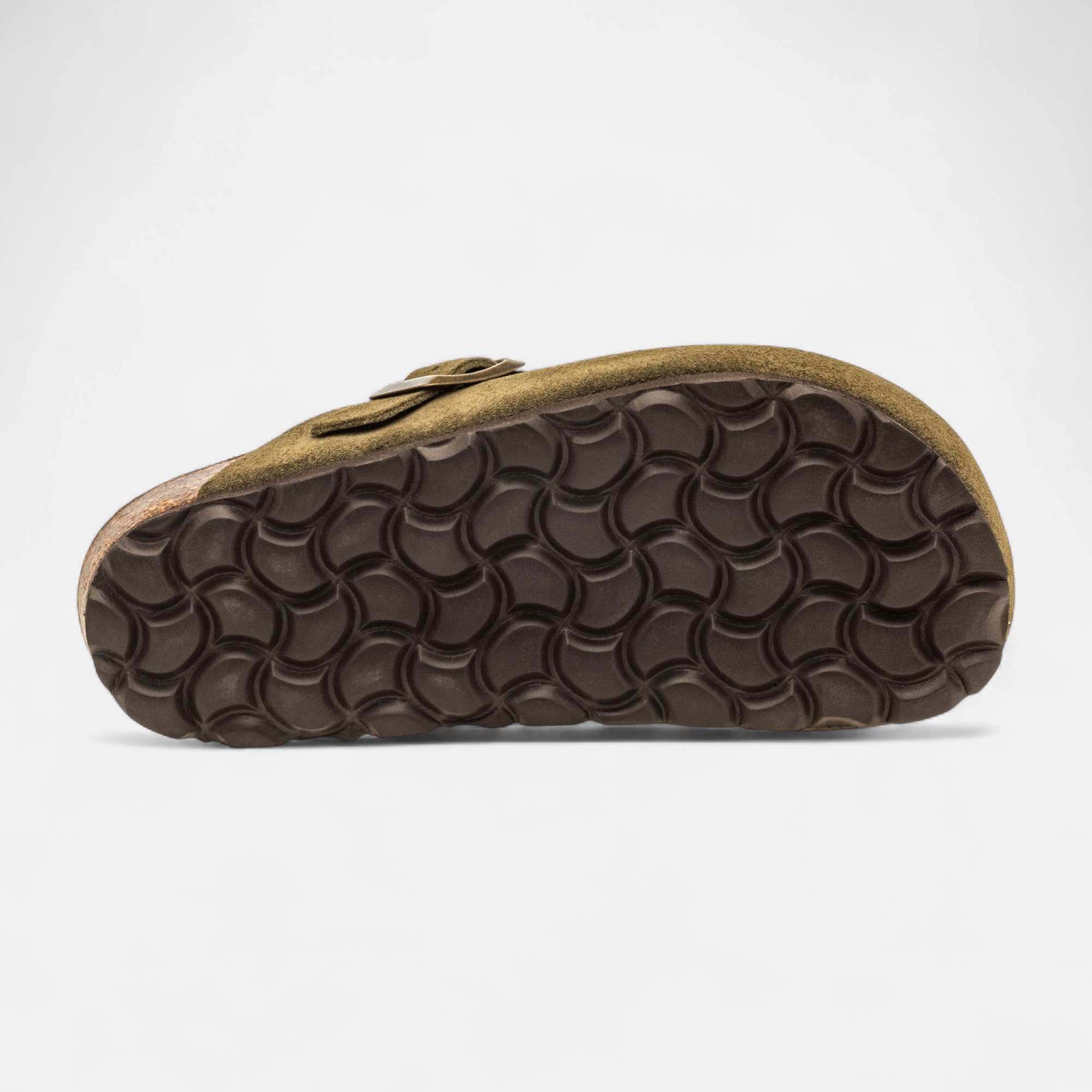 Mules semelle liège Garçon en cuir kaki