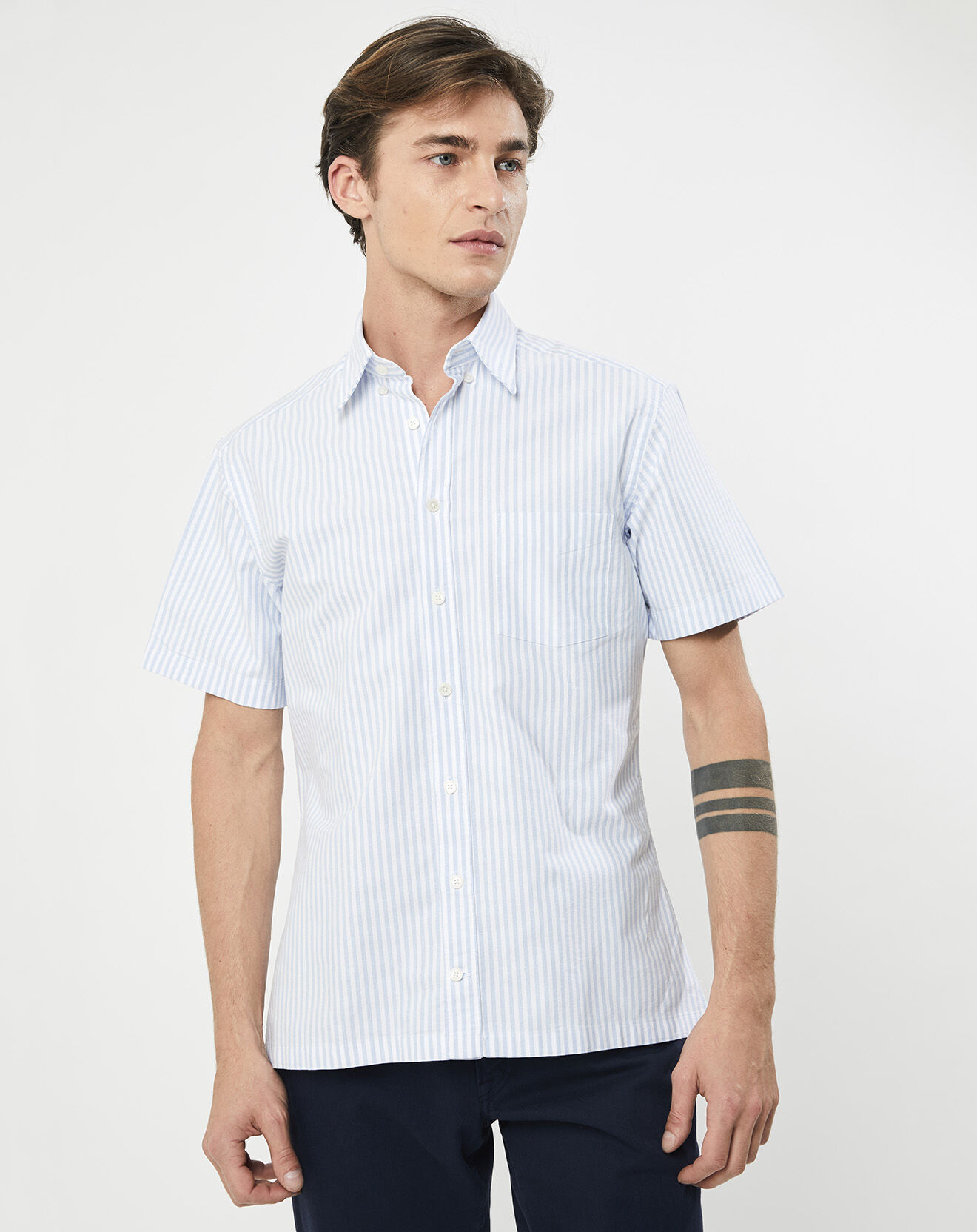 Hackett London Chemise en coton épais Slim Fit Bat Oxford à rayures bleu ciel