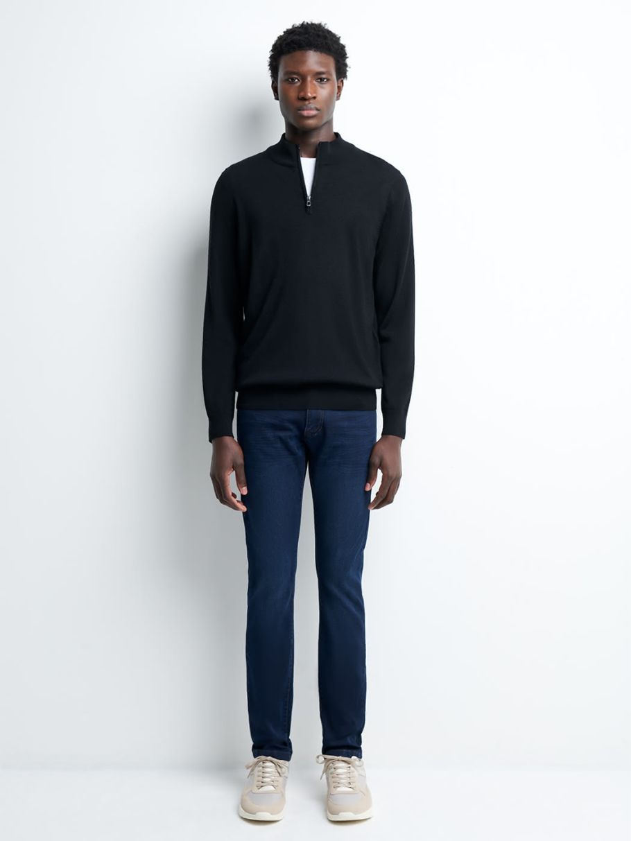Pull col montant zippé en laine mérinos