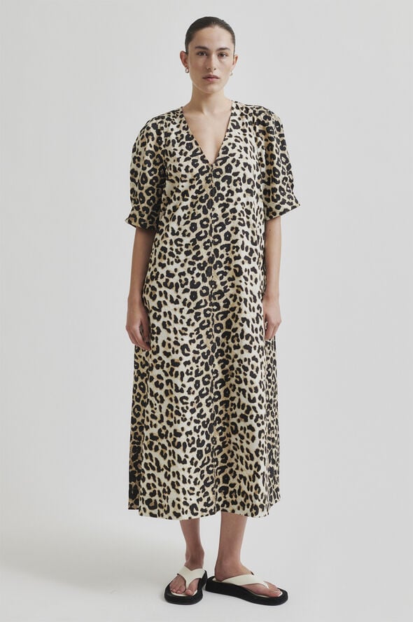 Second Female Leoa Poplin Leopard Maxi Kjole Kelp