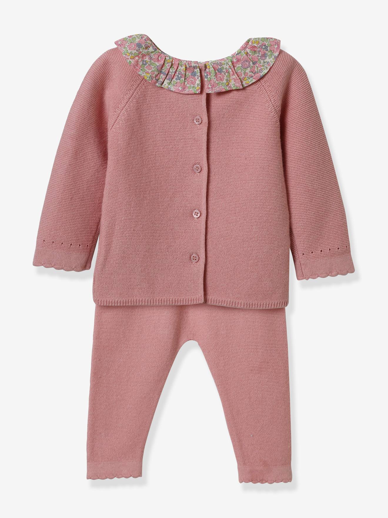Conjunto de malha para bebê com gola em tecido Liberty