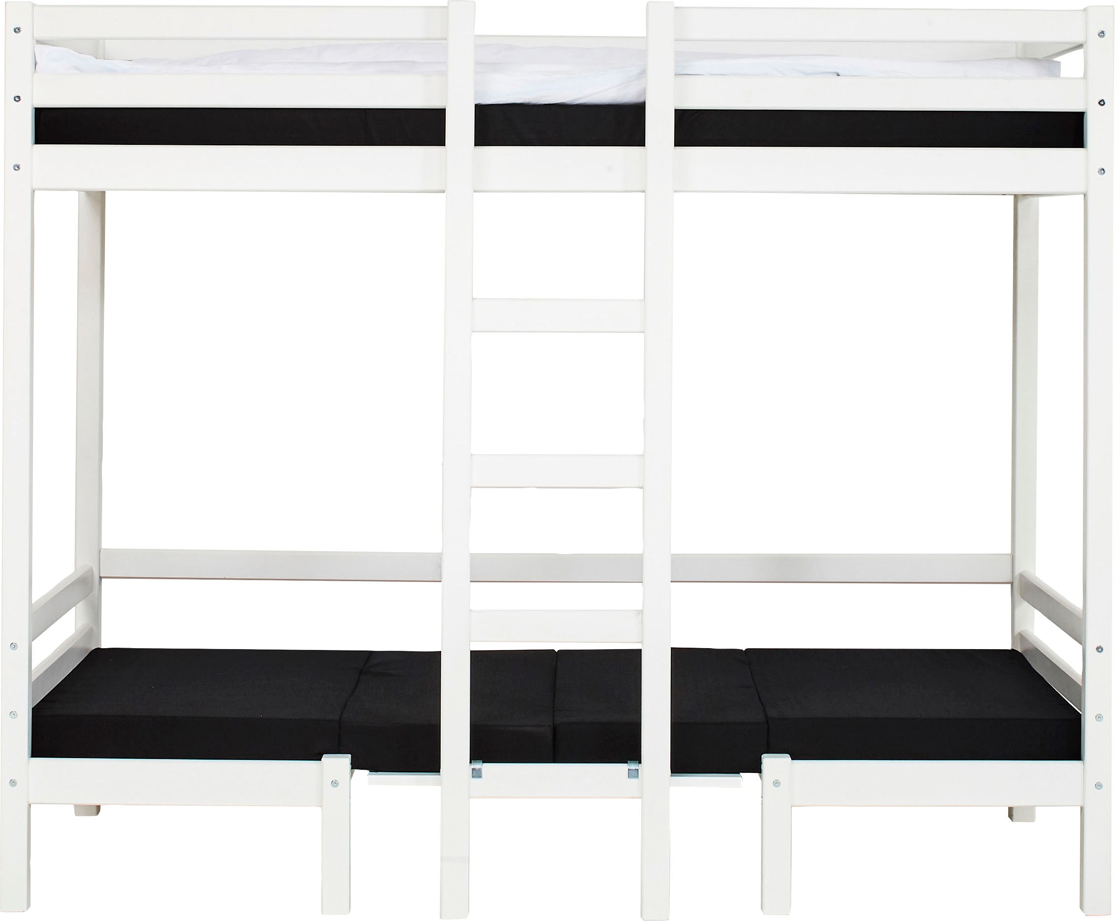 Hoppekids Hochbett »ECO Dream JUMBO B/T/H 101/208/170 cm, umbaubar zum Etagenbett« mit Sitzgruppe, Matratzen (oben u unten) in schwarz, Kiefer massiv/MDF