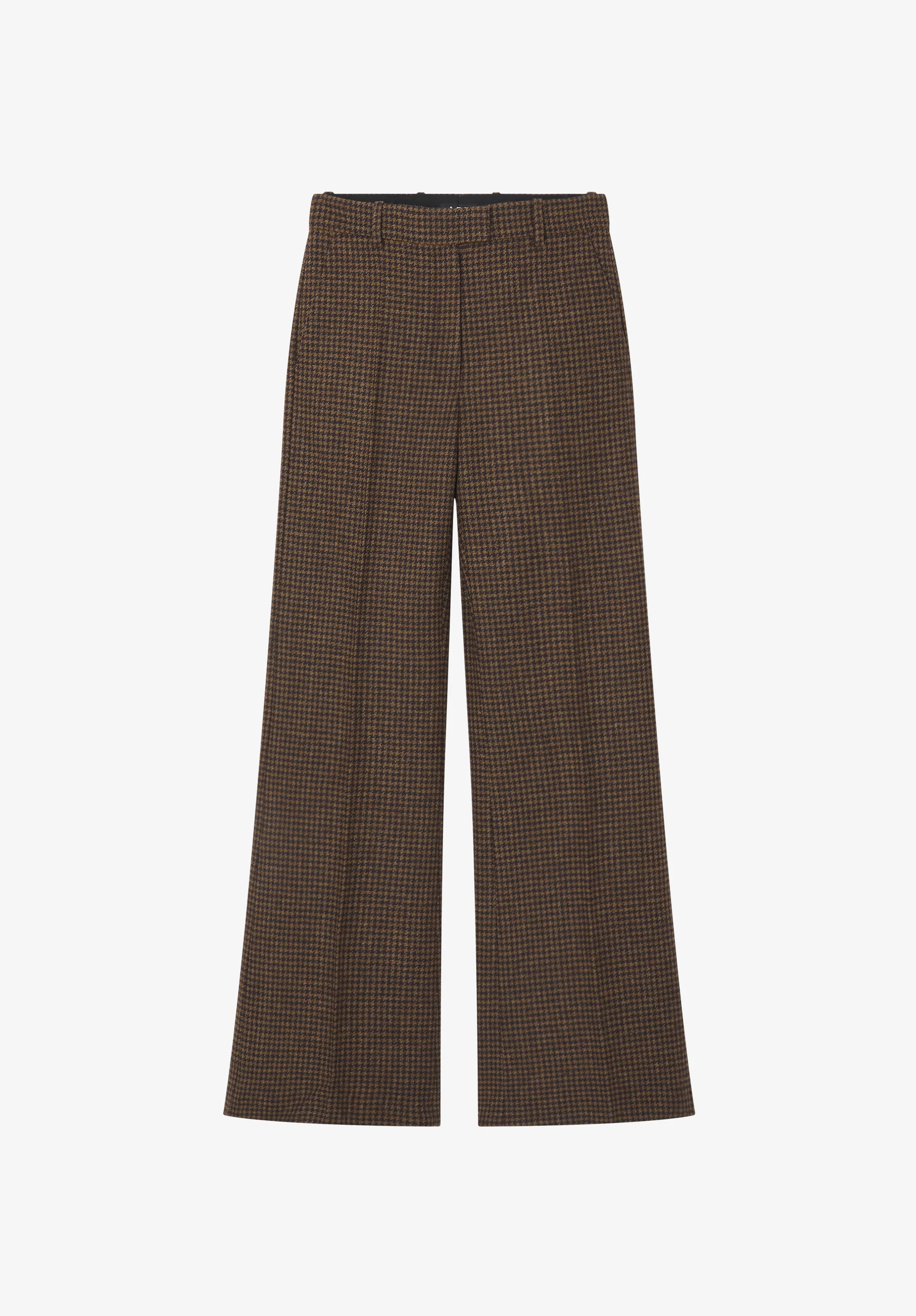 Pantalon pied de poule droit à plis - Noisette